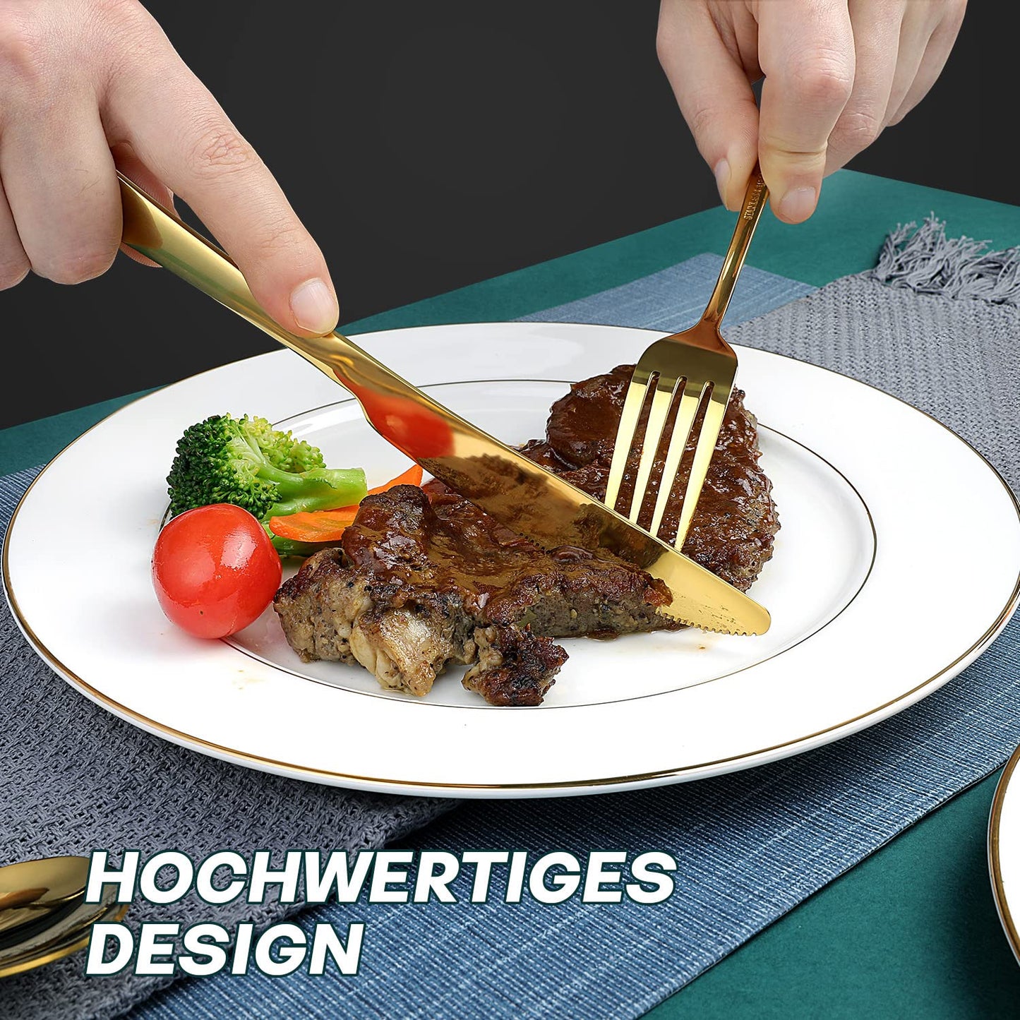 OGORI cutlery set for 6 people, 30 pieces. Mirror-polished gold cutlery set made of 18/10 stainless steel. Includes knives, forks, and spoons for home, parties, or restaurants. Comes in a gift box.