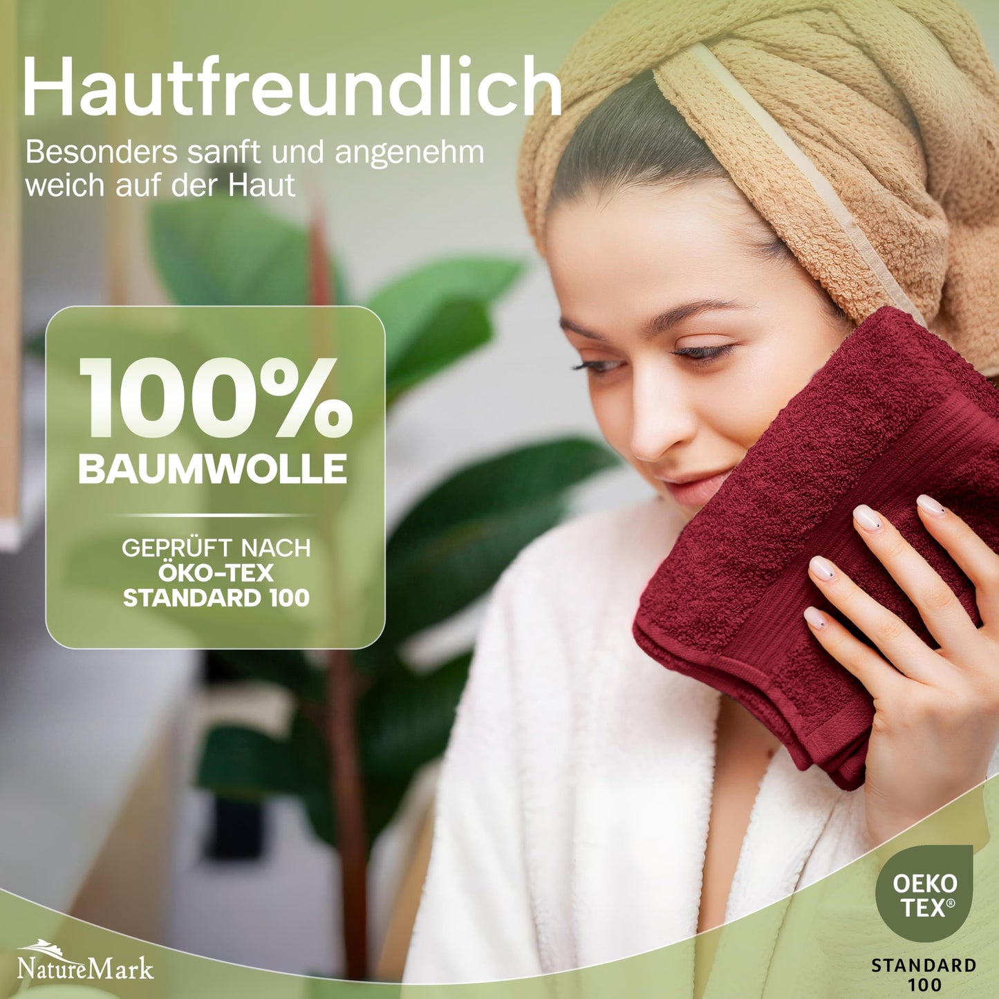 NatureMark guest towels - 12 pack (30x50 cm), 100% cotton, Oeko-Tex certified, soft, absorbent, and easy to care for - for bathroom, guests & spa - Bordeaux Red