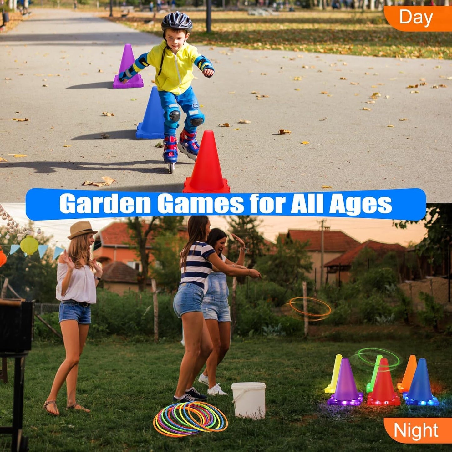 VATOS Light Up Throwing Games Outdoor Games Garden Games for Kids 3 4 5 6 years, Ball & Ring & Bean Bag Toss Game Set, Toss Game Garden Toy Games for Outside Outdoor Games Toy for Kids