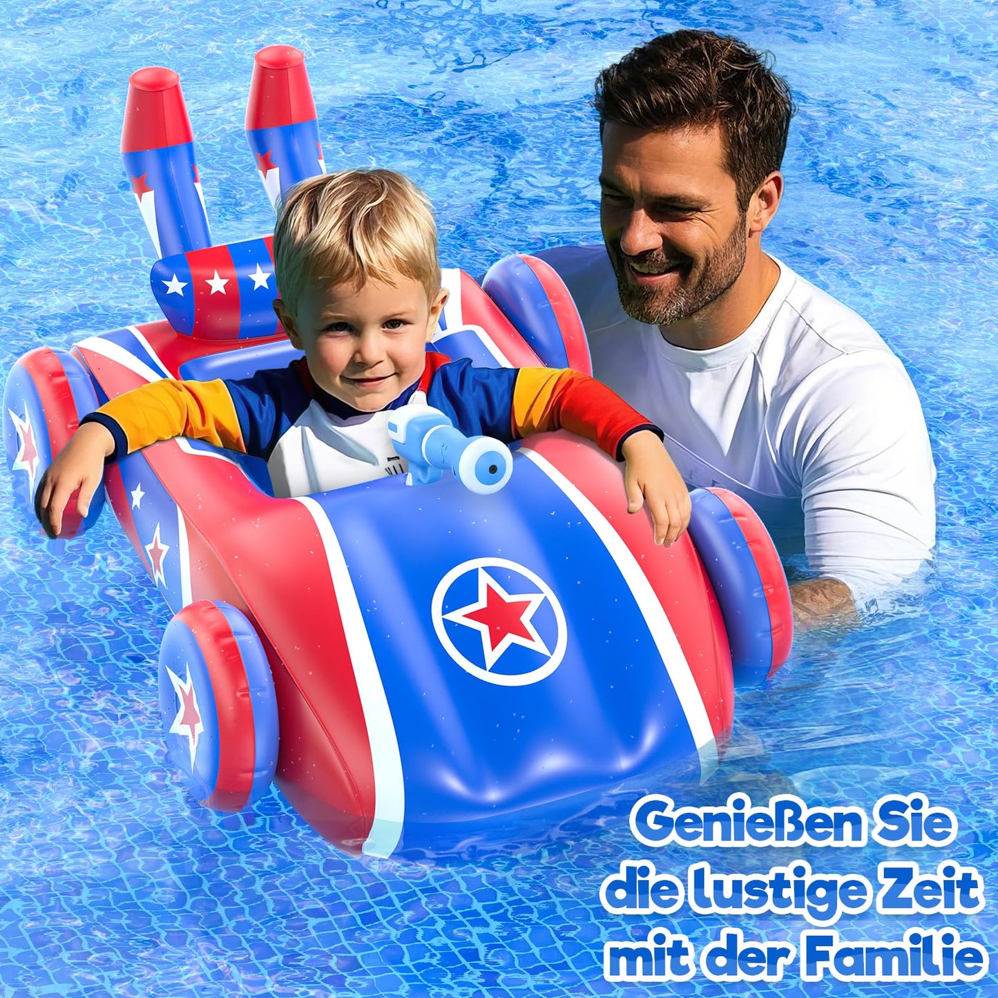 Sunrad Swim Ring for Kids with Water Gun, Inflatable Racing Car Boat Float, Swim Tube, Swim Aid Children Swim Seat for toddlers aged 3-10 years.