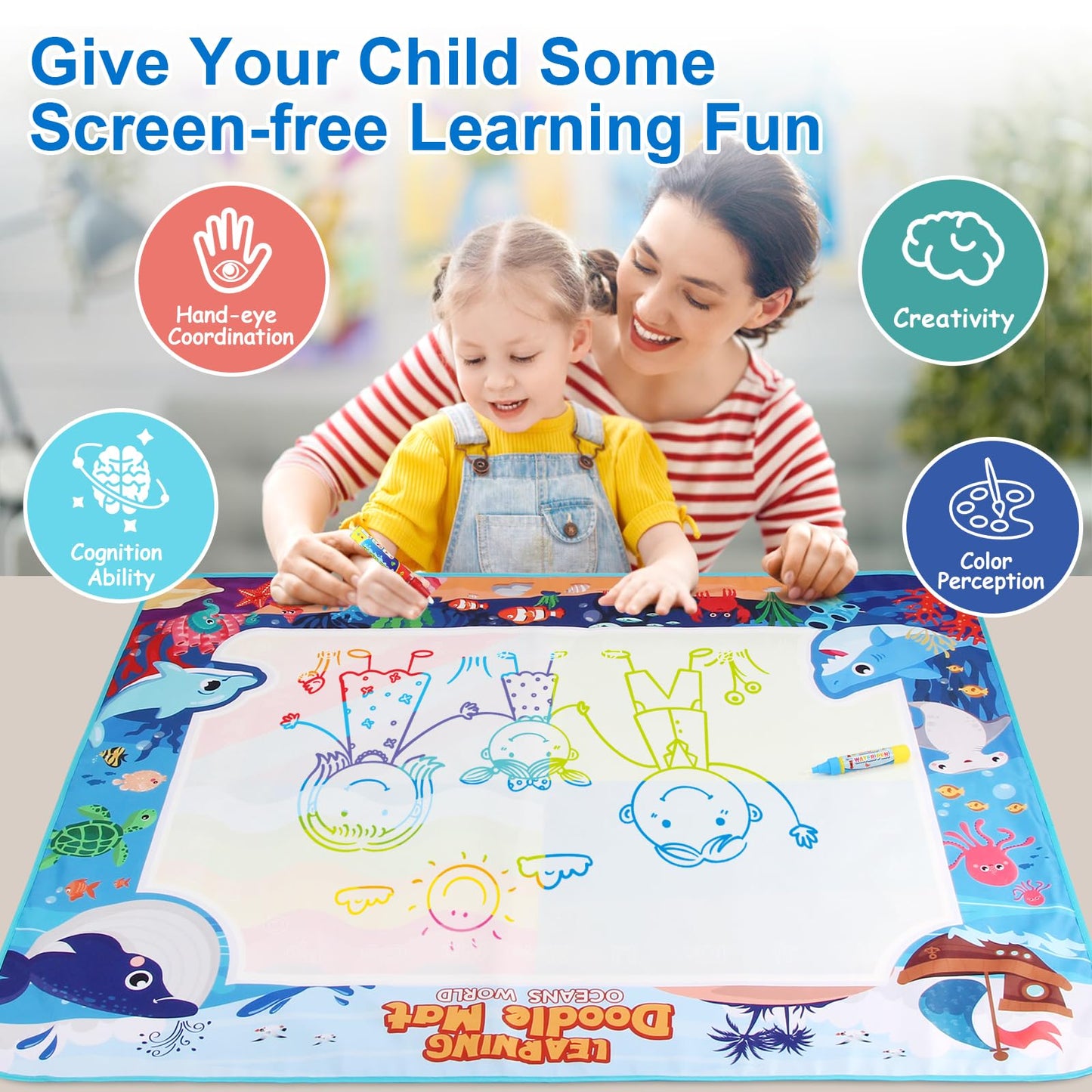 Chellago Toy Children's Toy for 1, 2, 3 Years - Painting Mat with Water Pen, Aqua Magic Doodle Painting Mat Gift for Birthday or as a Reward for Girls and Boys aged 1, 2, 3 years.