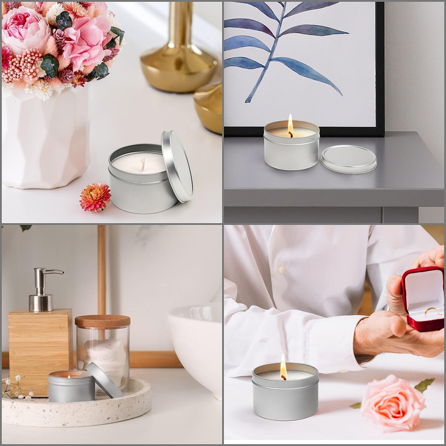 BELLE VOUS Metal Tins with Lids for Candle Making (24 Pack) 120ml Reusable Round Candle Jars with Lids for Crafting, Traveling & Camping, Metal Soap Tin, Cosmetic Tin with Lid