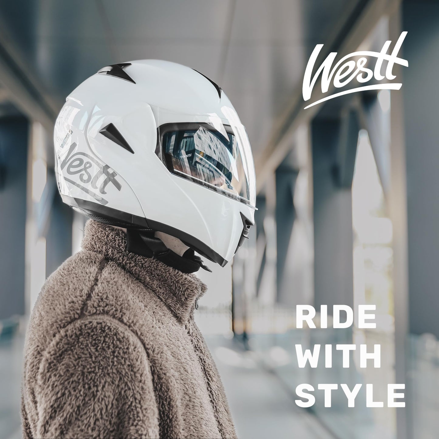 Westt flip-up motorcycle helmet ECE-R 22.06 certified full face helmet for women and men open face helmet with chin guard scooter motorcycle helmet with sun visor and shield