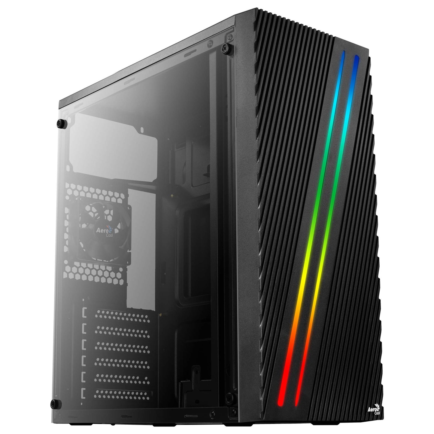 Aerocool Streak PC Gaming Case, Mid-Tower, ATX, RGB, 18 Lighting modes, Full Window, Ideal for First Time and Experienced gamers , Black