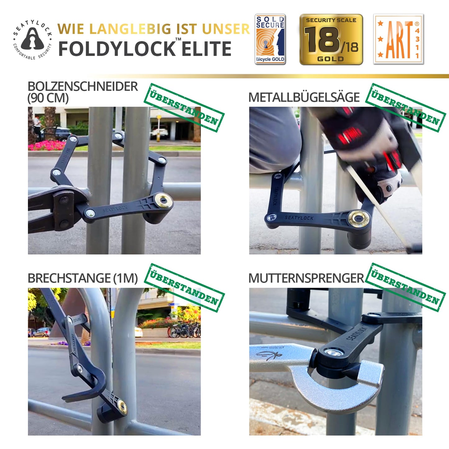 FoldyLock Elite bike lock with key - Patented folding lock with mounting bracket - Sold Secure Gold winner bicycle accessory - High security for city bikes and eBikes - 110 cm