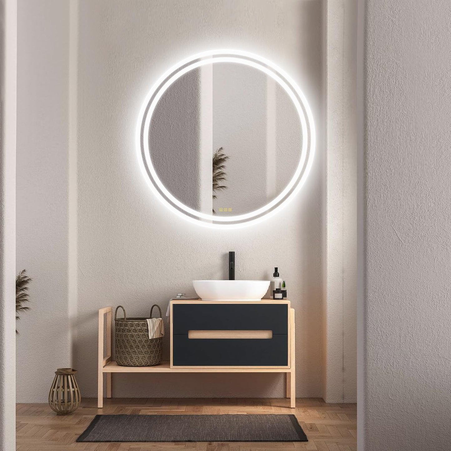 AI-LIGHTING LED bathroom mirror with lighting 50cm round illuminated mirror Anti-fog wall mirror with lighting with 3 light color dimmable 3000K/4500K/6400K