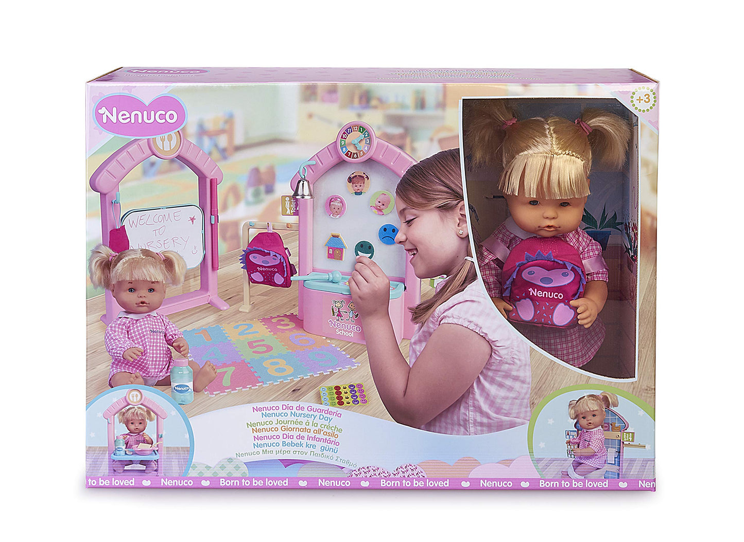 Nenuco Daycare Doll Set includes baby doll and nursery accessories for children ages 3 and up.