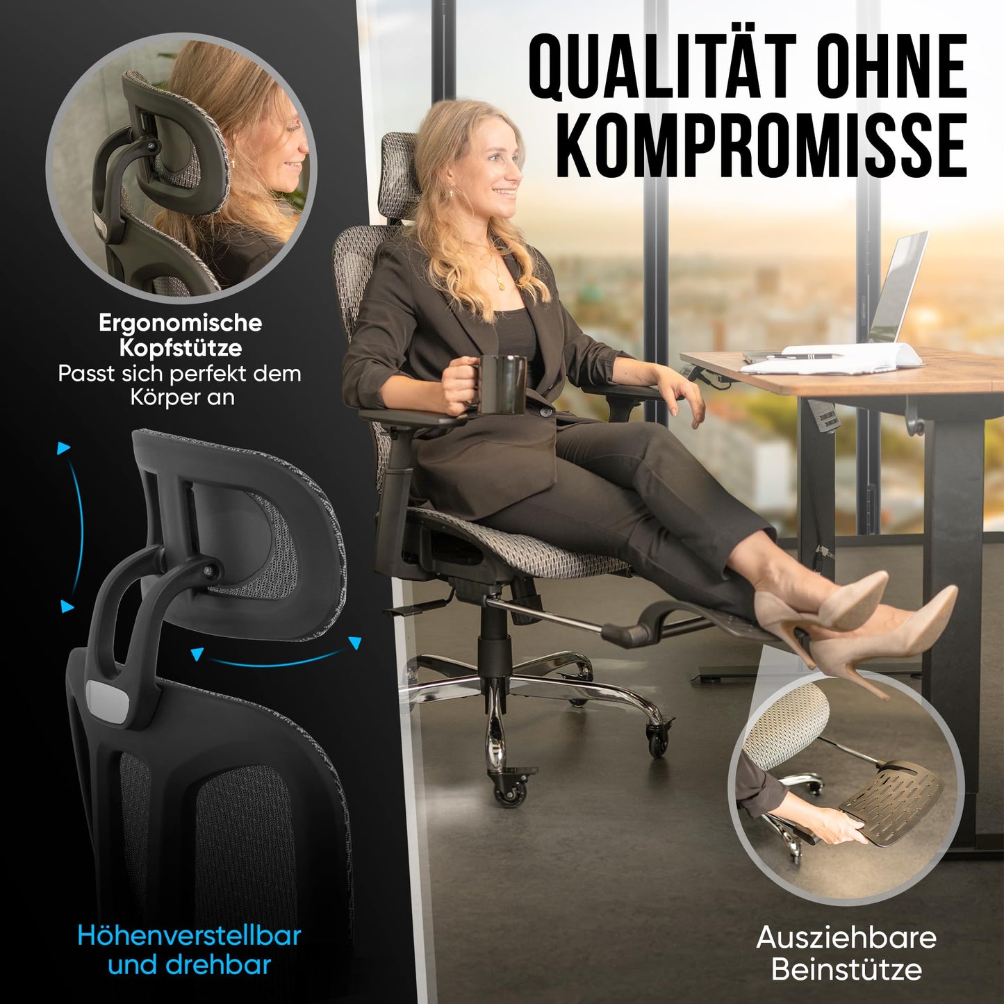 KRONIVO Office Chair Ergonomic with Footrest | Desk Chair with Headrest Armrests Lumbar Support | Desk Chair with Wheels for back-friendly sitting up to 440lbs
