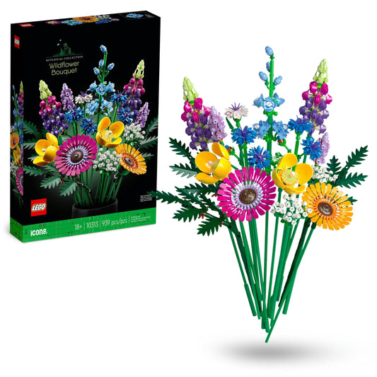 LEGO Icons Wildflower Bouquet set, artificial flowers & City Tractor toy, farm set with minifigures and animal figures, great gift for boys and girls aged 5+ 60287