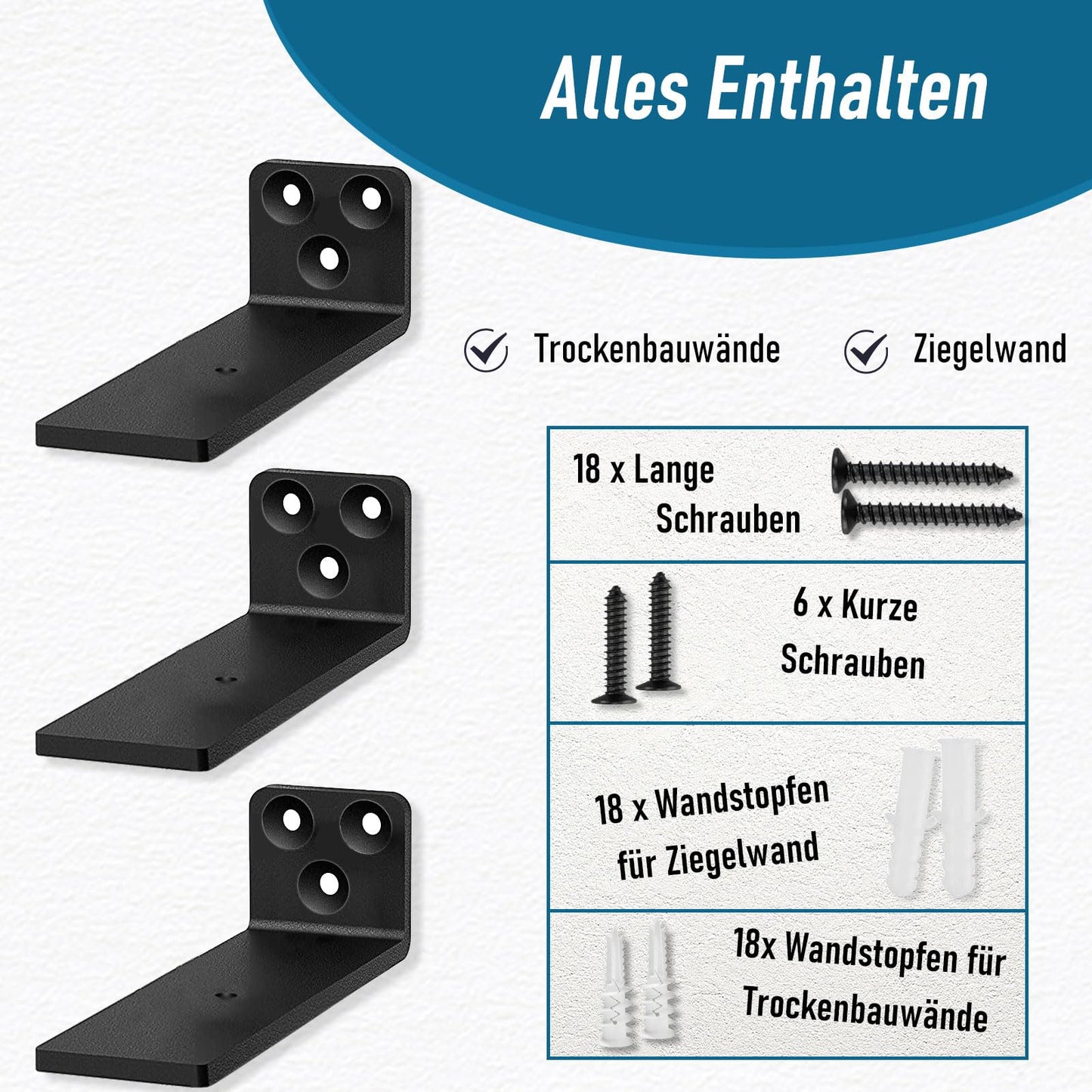 6 pieces of shelf brackets, heavy duty black shelf supports wall brackets support black metal L-bracket with mounting screws for living room | office | kitchen for shelves support (4"x6")