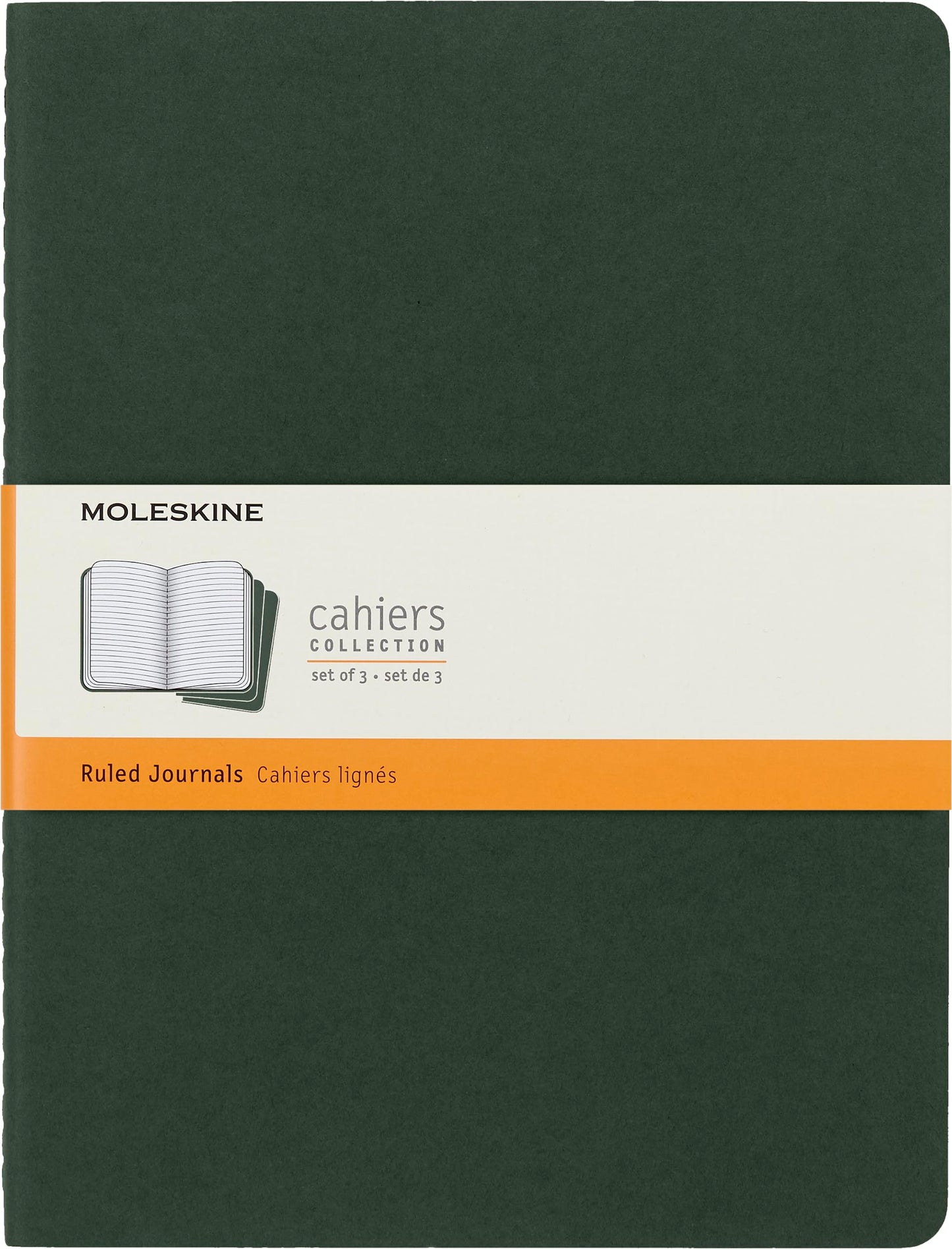 Moleskine - Cahier Journal - Set of 3 notebooks with lined pages - Cardboard cover with visible cotton stitching - Myrtle color - Very large format 19 x 25 cm - 120 pages.