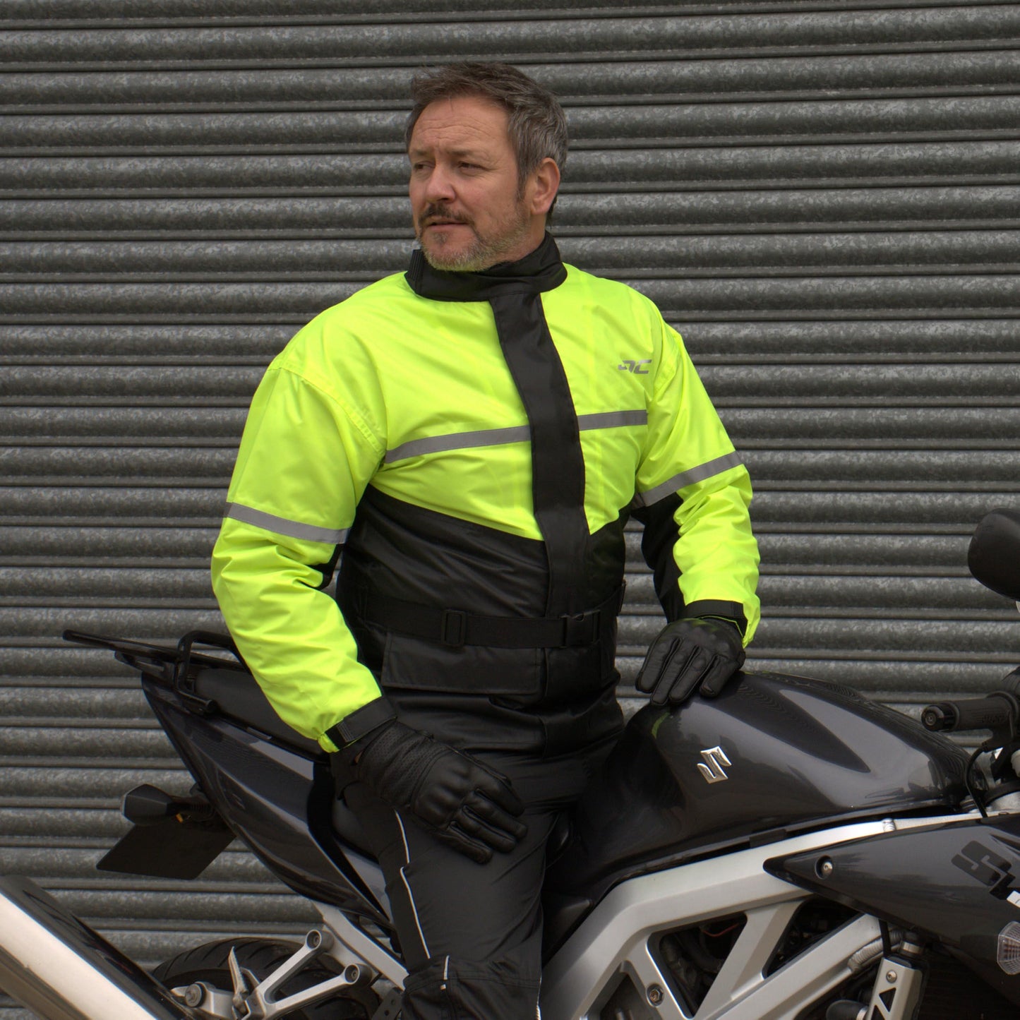 JDC waterproof motorcycle rain jacket High Visibility - Shield - Yellow/Black - XXL