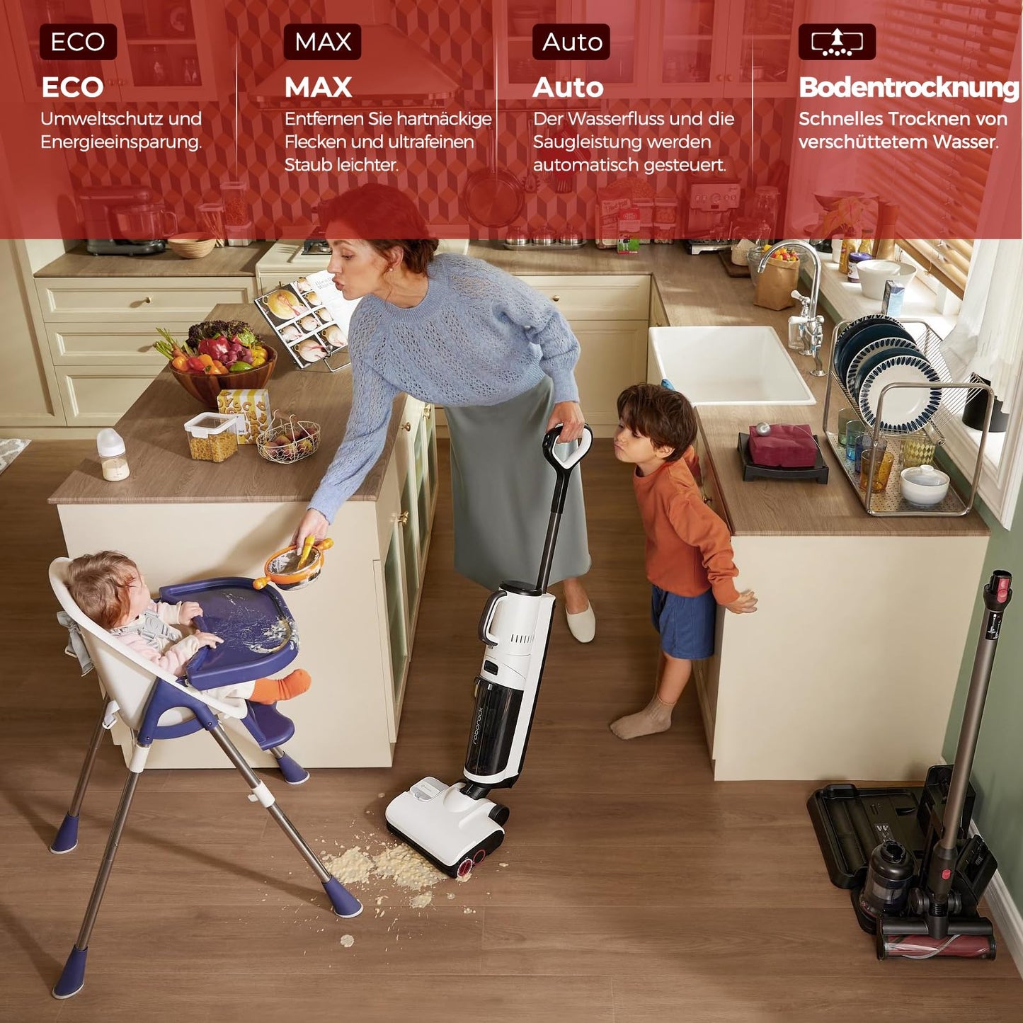 Roborock Dyad Pro Combo 5-in-1 Wet Dry Vacuum Wireless 17000Pa Mop with Battery Vacuum for carpet cleaning, electric mini brush and 2 cleaning heads, APP, voice control.