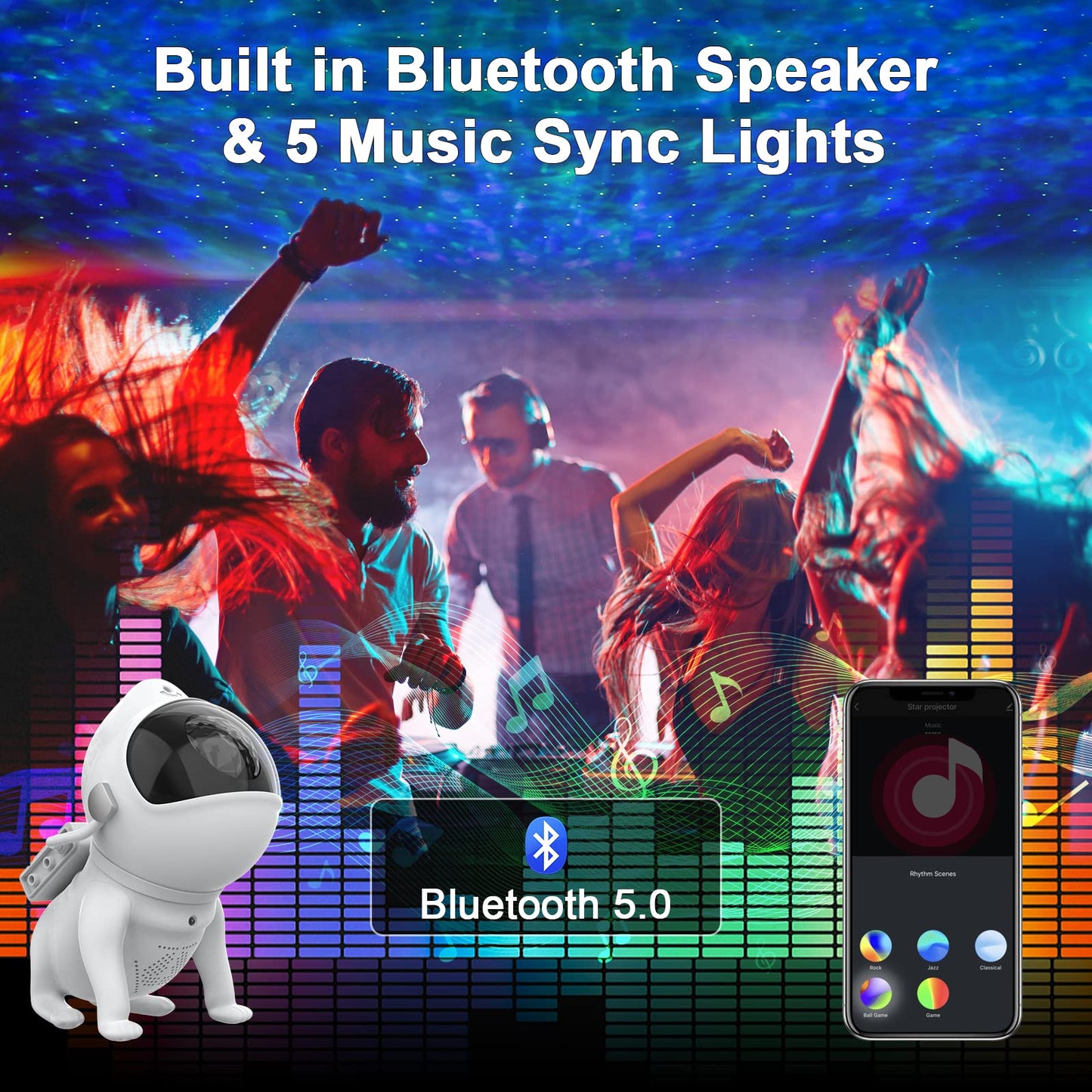 Kids starry sky projector, Valentine's Day decor space dog night light projector with remote control / APP, Wifi galaxy projector and dimming timer, LED projector soothing music compatible Alexa