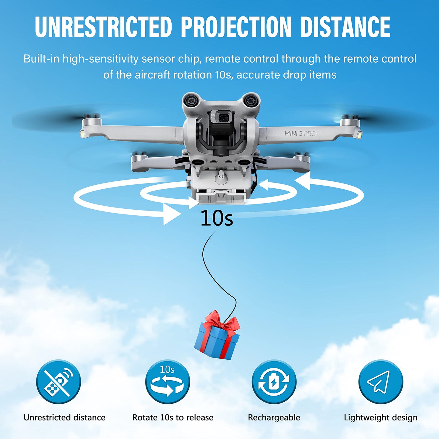 STARTRC Mini 3 Pro Airdrop System for DJI Mini Series Drone, Payload/Delivery/Transport Release for DJI Mini 4k/Mini 4 Pro/Mini 3 Pro/Mini 3, Wedding Clip/Fishing Line with Bait Ring Launcher