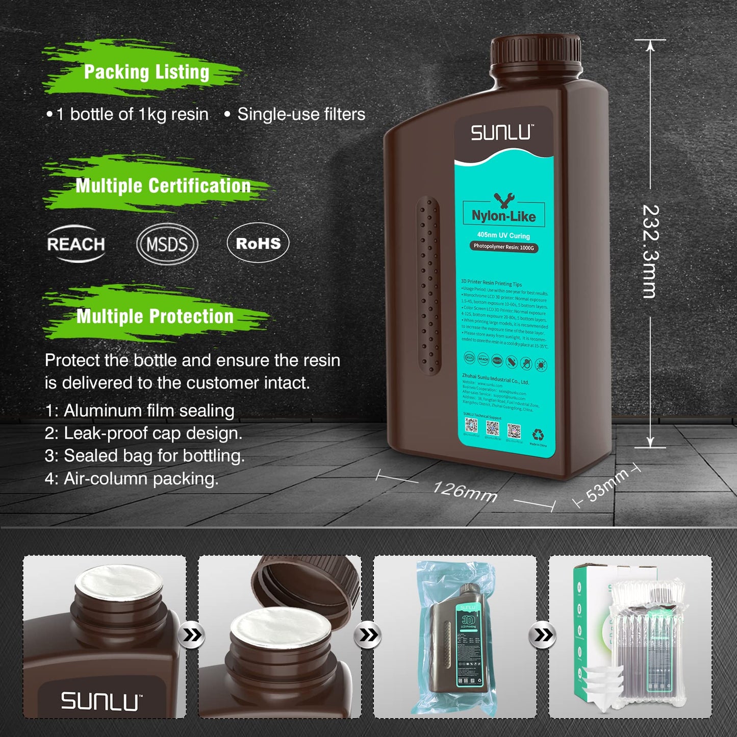 SUNLU Nylon-like 3D printing resin, high strength and durable photopolymer resin for LCD/DLP/SLA printers, 395-405nm UV curing, great for functional parts, prototypes, 1000G Grey.