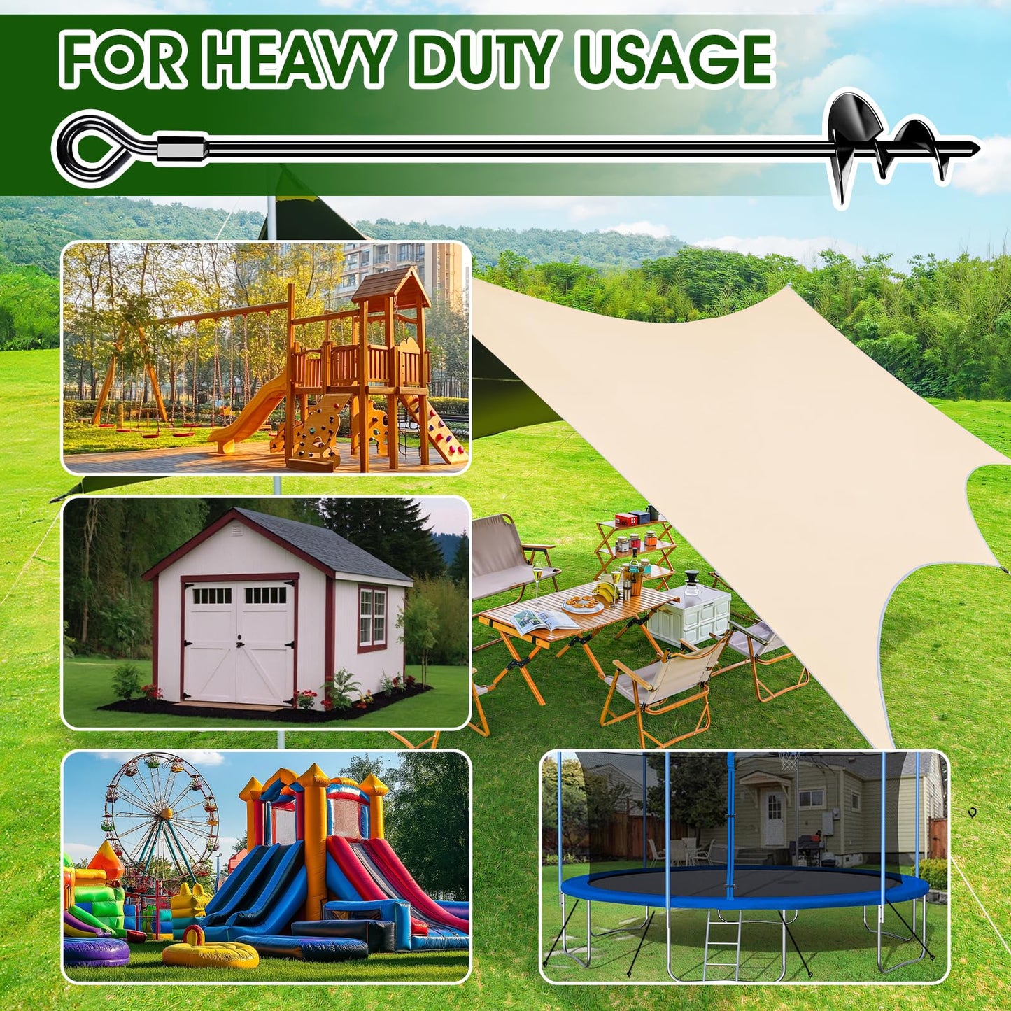 24 inch trampoline ground anchor set of 4, heavy duty trampoline anchor kit for tent, canopy, shed, carport, etc. Trampoline anchor kit for strong wind.