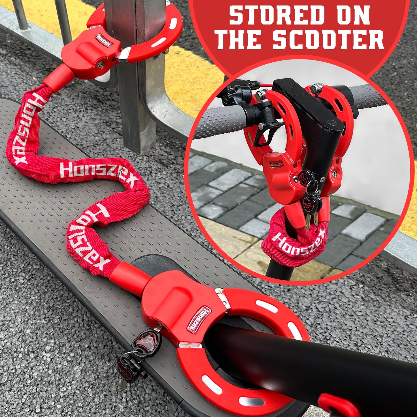 Honszex Scooter lock, scooter locks, theft protection, 92 cm, colorful handcuff lock, bicycle locks, high security with key, accessory for e-scooter, e-bike