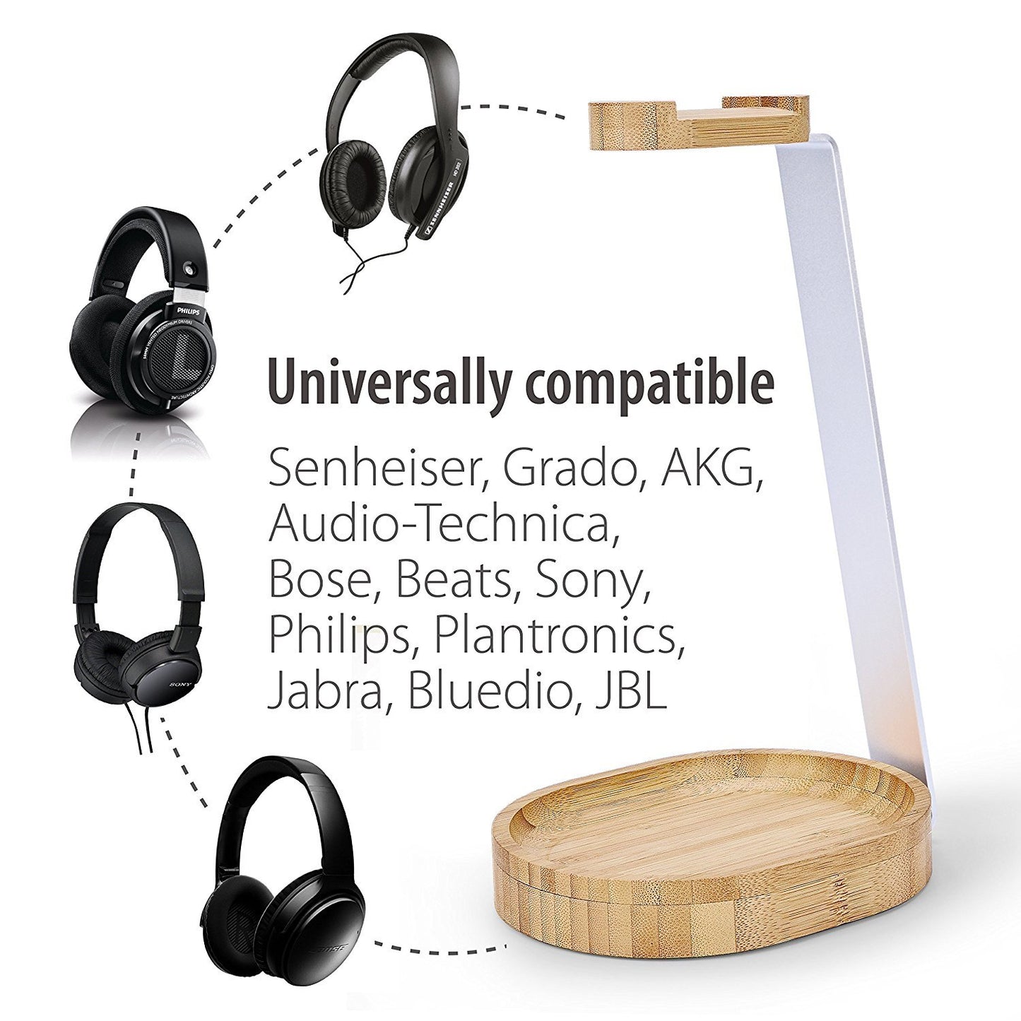 Avantree TR902 - Universal Wood & Aluminum Headphone Stand, Stable Headset Holder Rack with Cable Holder.