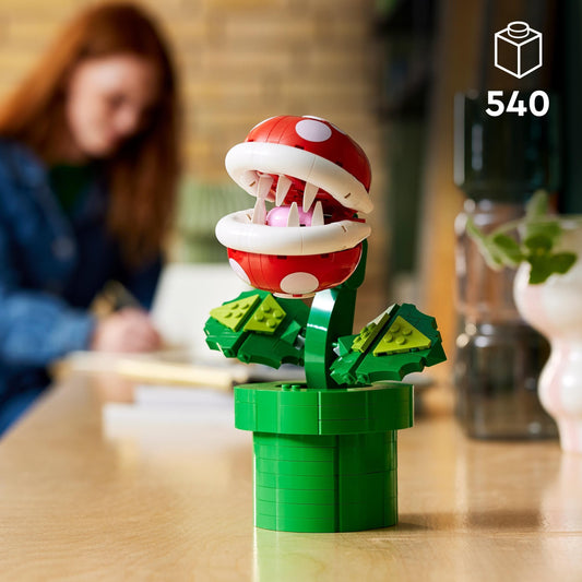 Lego 71426 Super Mario Piranha Plant Set, movable figure with pipe and 2 coin elements, model kit for adults to build, bedroom decor, gift for men, women, and teens.