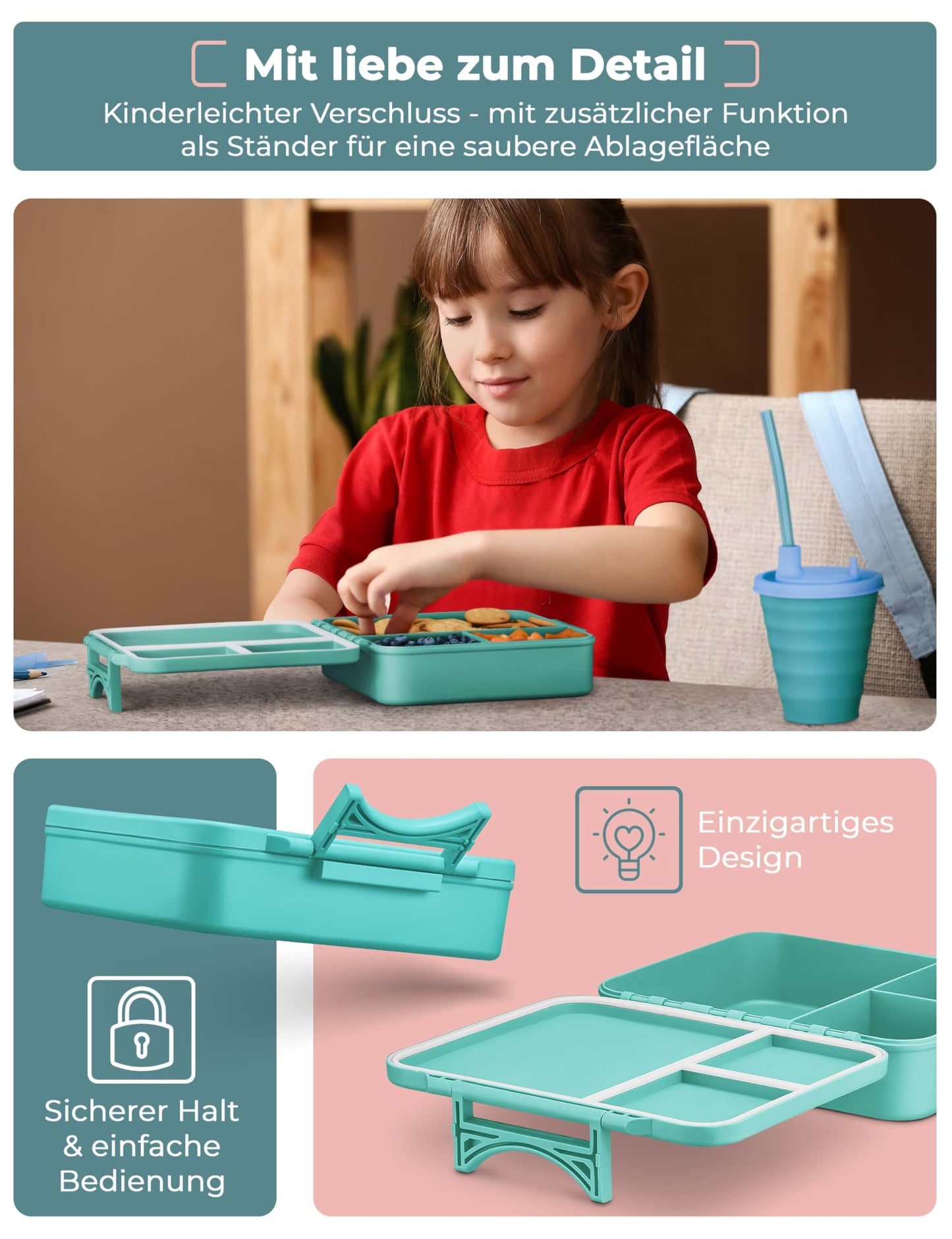 My Vesperbox - LIV - Bento Box for Kids - Made in Germany - Biobased - Leakproof & Divided - BPA Free - Extremely Durable - Lunchbox - Bento Box with Compartments - Snack Box.