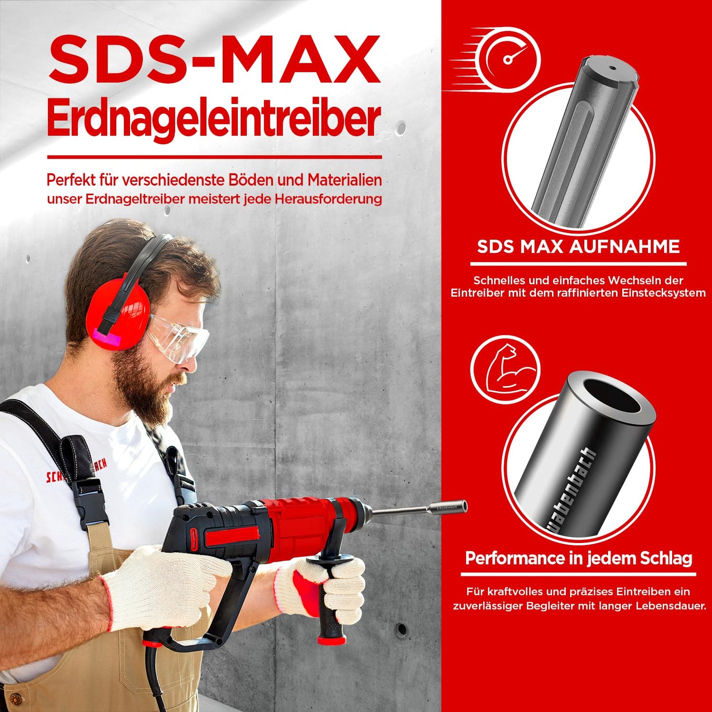 SCHWABENBACHยฎ SDS MAX Earth Spike Driver - Robust tool for inserting deep earth spikes, 250 x ร 32 mm, inner ร 20 mm | Perfect for grounding stakes and secure earth anchoring.