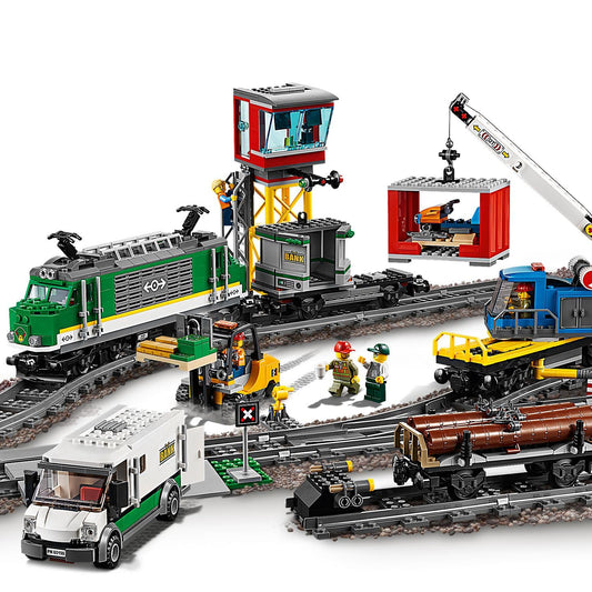 LEGO City Trains Cargo Train - Train toy, forklift, 32 track pieces, signal lights & 6 minifigures - Locomotive playset for kids - Creative gift for boys & girls aged 6+ - 60198