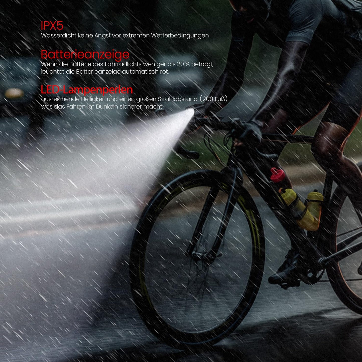 KCCYB Bike Light Set, StVZO Approved Front and Rear Light, IPX5 Waterproof Bike Lights with Intelligent Brake Light, Rechargeable Bike Lamp for Night Riding (Silver & Black)