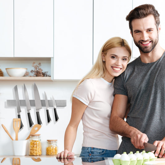 Moritz & Moritz 40cm Self-adhesive Knife Magnetic Strip - Knife Magnetic Strip for Gluing or Drilling - Magnetic Knife Holder made of Stainless Steel - Knife Magnetic Rail for Kitchen Tools and Utensils