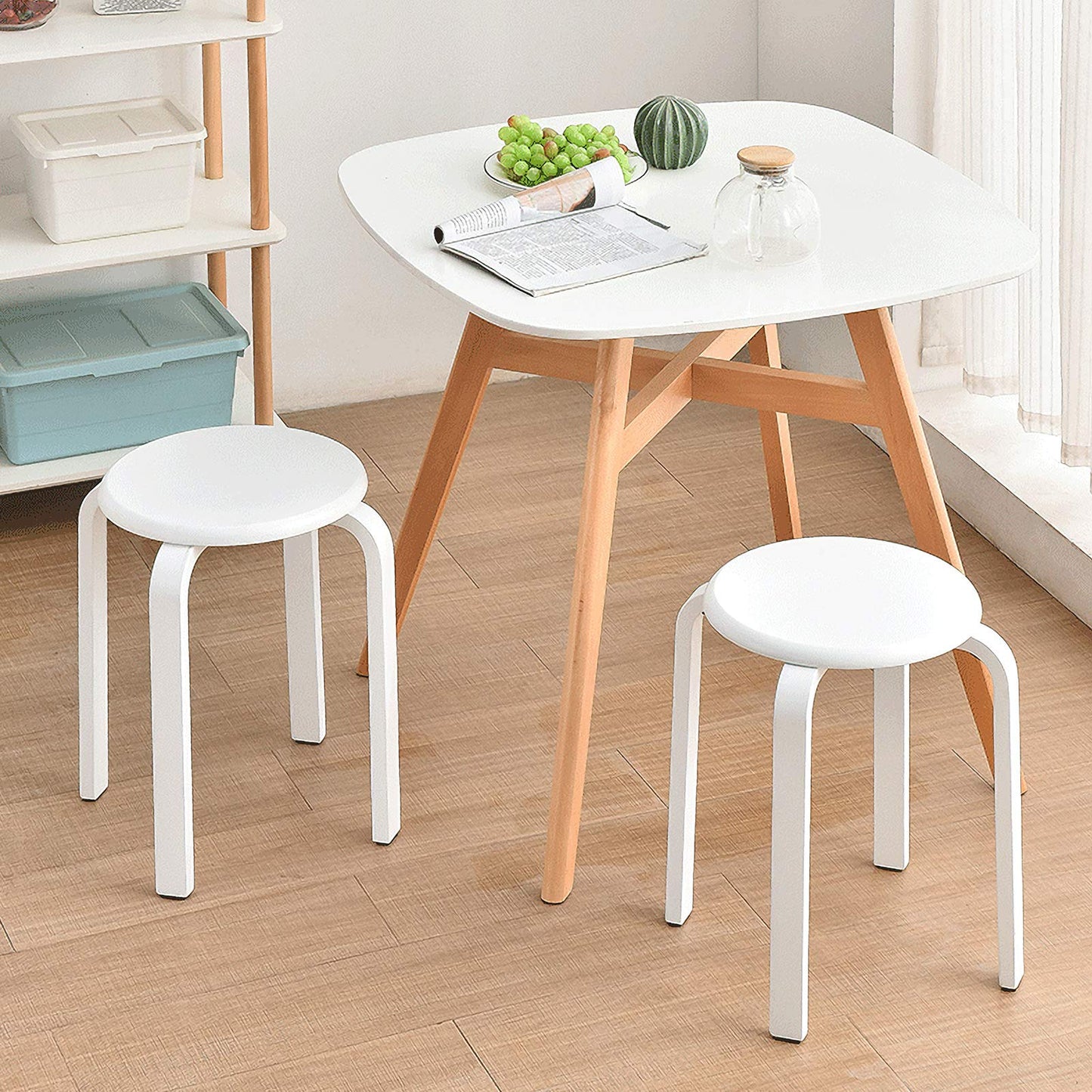 IBUYKE 4-piece dining stool set, wooden stackable chair with non-slip mat, stackable stool for classroom, your kitchen, dining, or home pub area White RF-717-4
