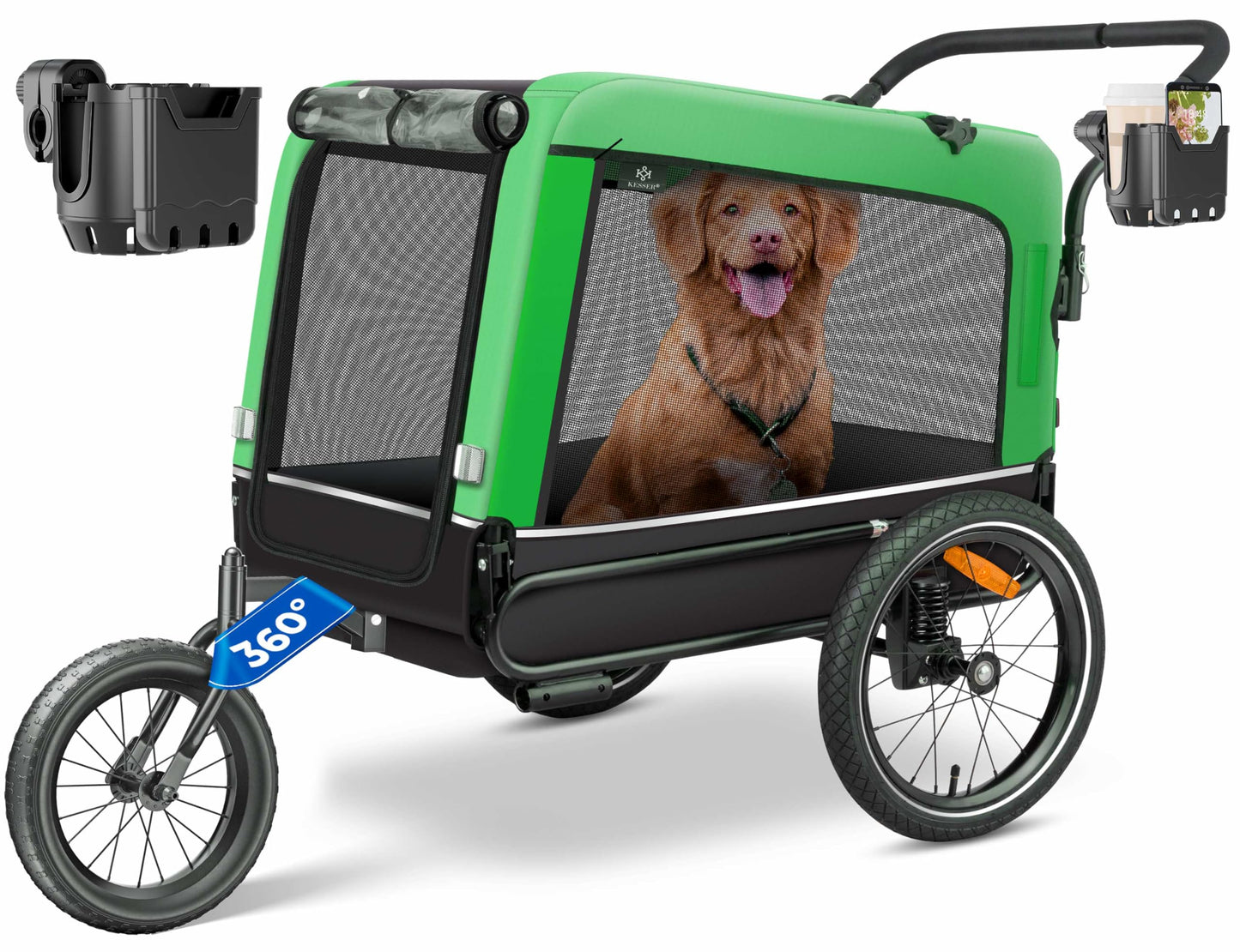 KESSER® Dog Trailer Boxer 3-in-1 Dog Stroller & Jogger Bicycle Trailer large approx. 240 liters volume, sprung, Material: 600D Oxford Canvas, SmartSpace Concept, maximum load capacity: 40 kg