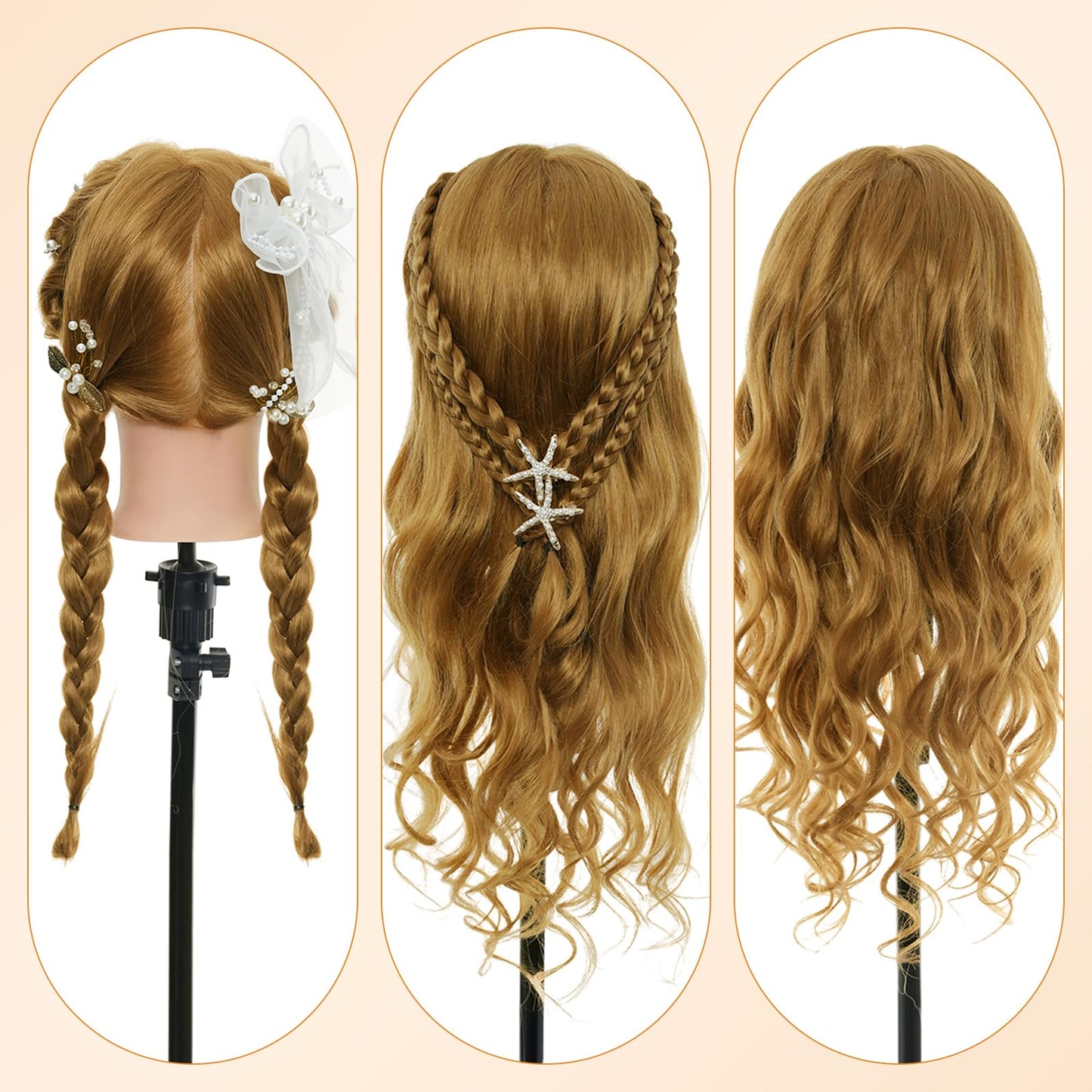 Neverland 80% real hair mannequin head for hairdresser training 24 inch with table clamp + hair styling braid set. Great for hair salons and practicing hairstyles.