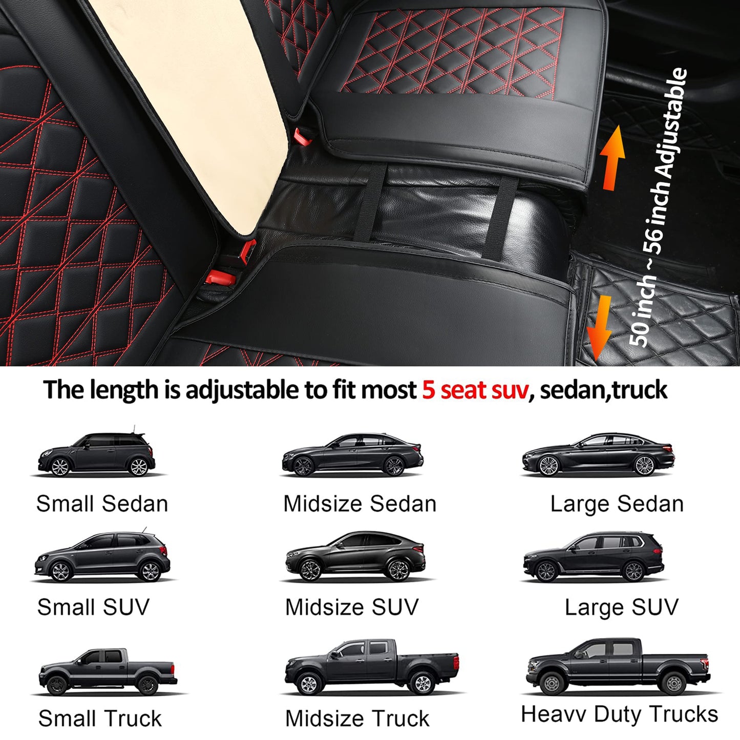 JDWBT Luxury Car Seat Covers Faux Leather Universal, Car Seat Covers Compatible Airbag, Car Seat Covers For Most Sedans, SUVs (Black Red, Full Set)