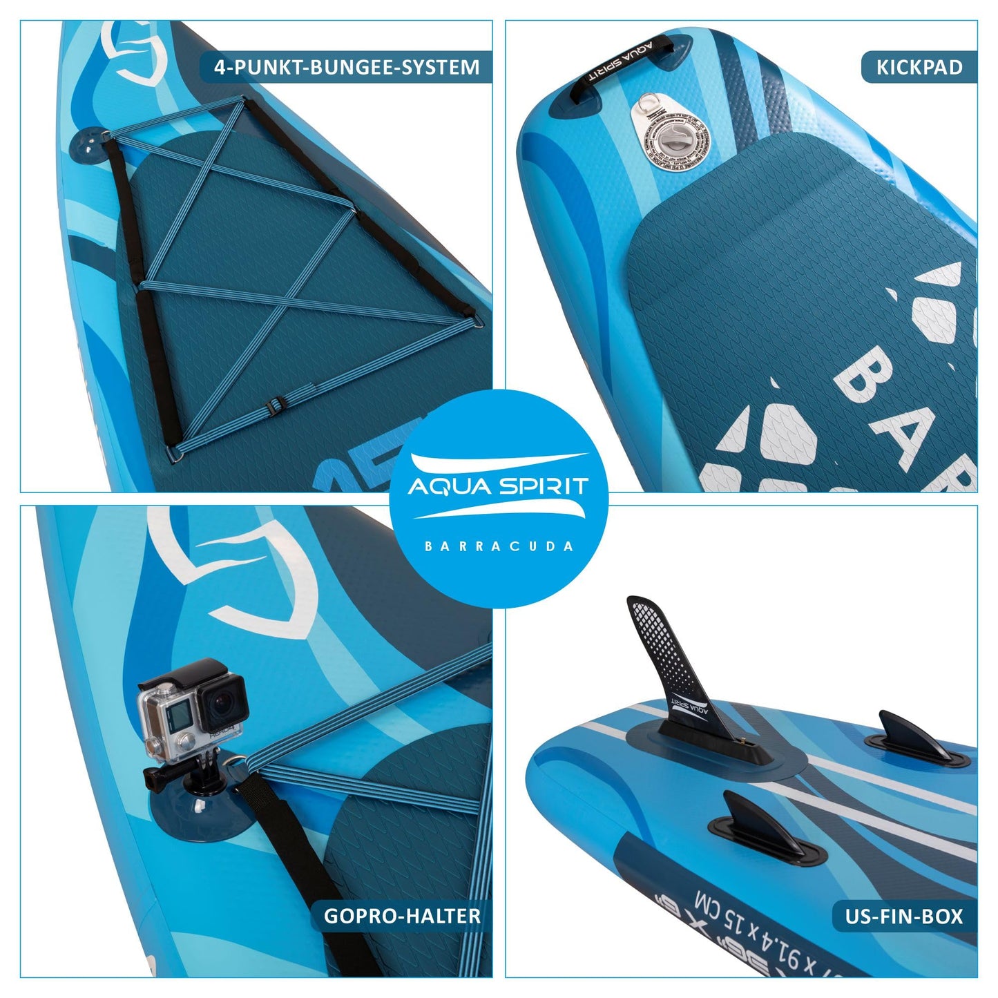 Aqua Spirit Inflatable Stand Up Paddle Board SUP Barracuda Kayak Package | 457 x 91 x 15cm | Adult Beginner/Expert | 150kg Limit | Seat, Paddle & Kayak Blade, Pump, Go Pro Mount, Bag