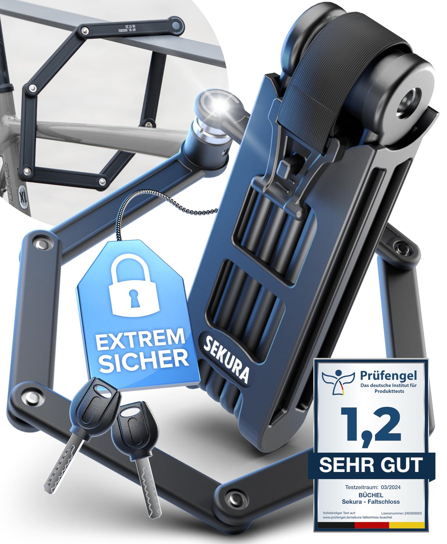 BÜCHEL Sekura Folding Bike Lock | Secure Theft Protection | Hardened Steel | 85 cm Length | Includes Bracket | Bike Lock for Bicycle, E-Bike & Motorcycle