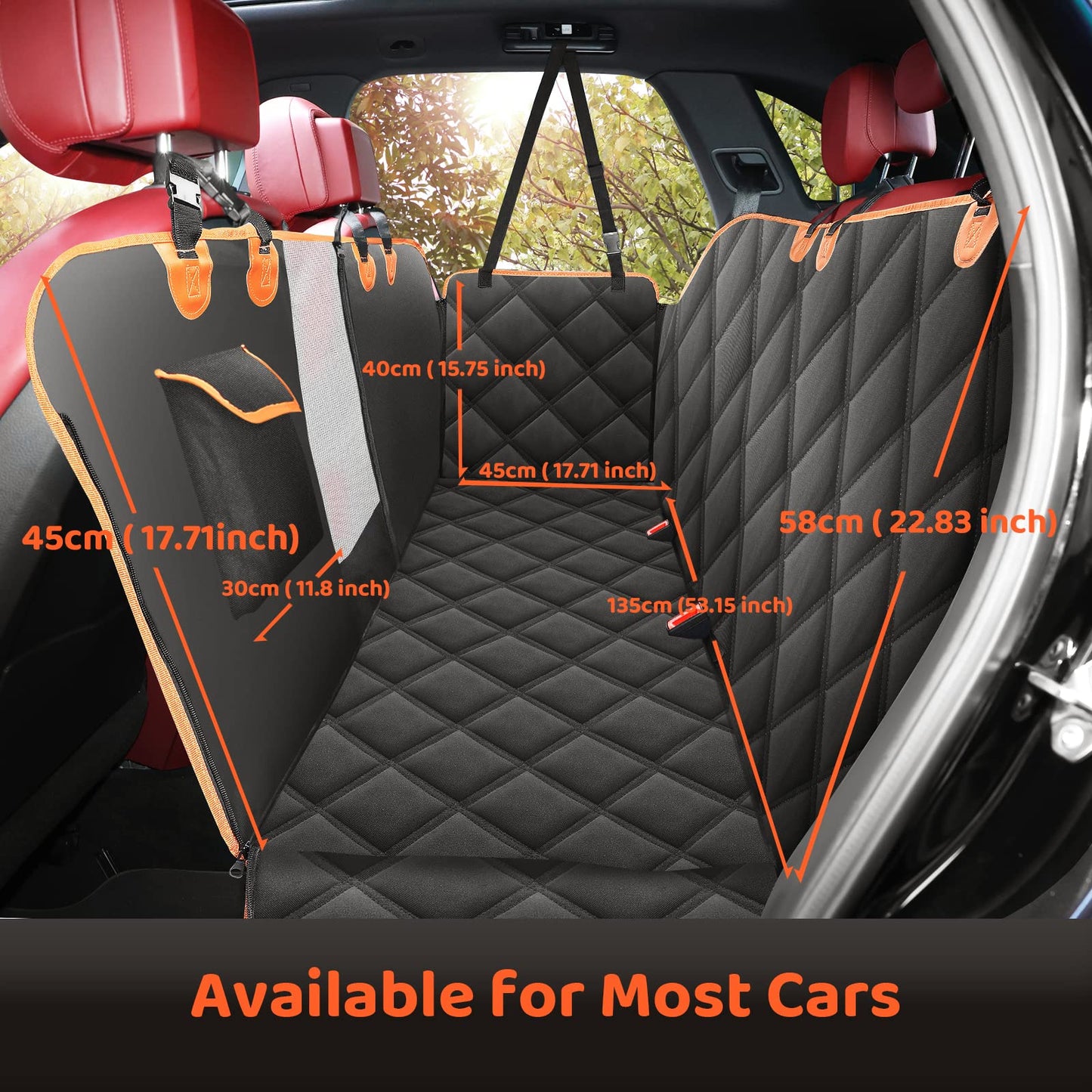 KYG Dog Car Seat Cover for Back Seat with Side Protection and Mesh Window, Scratch-resistant and Water-repellent Dog Car Blanket, Dog Mat, Back Seat Bench, 135 x 148 cm Black
