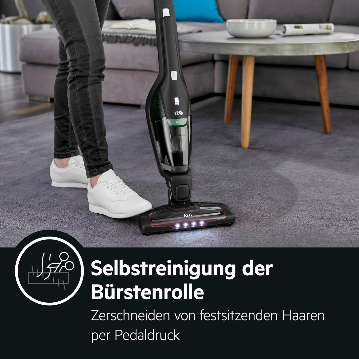 AEG Series 3000 Ergorapido CX7-2-45MÖ 2-in-1 cordless vacuum cleaner, made from 50% recycled materials, bagless, up to 45 mins runtime, freestanding, maneuverable, brush cleaning function, LED, 0.5L, black