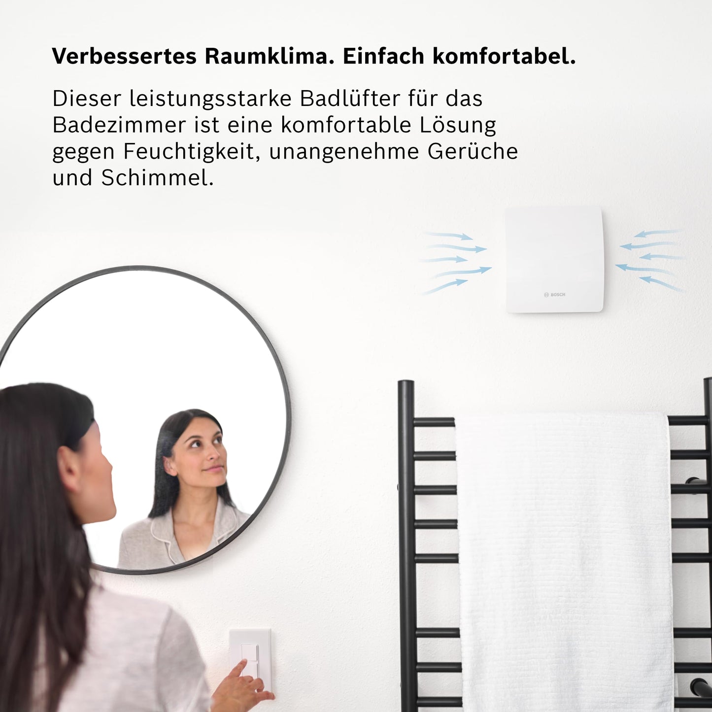 Bosch bathroom fan 1500 DH W 100 - For ventilation in bathroom and toilet, combating moisture and mold - With hygrostat and timer - 100 mm diameter
