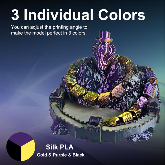 ERYONE Tricolor Silk PLA Filament 1.75mm, Silky Multicolor PLA Filament for 3D Printers +/- 0.03mm, Co-Extrusion Silk PLA Filament 1kg/spool, Gold & Purple & Black
