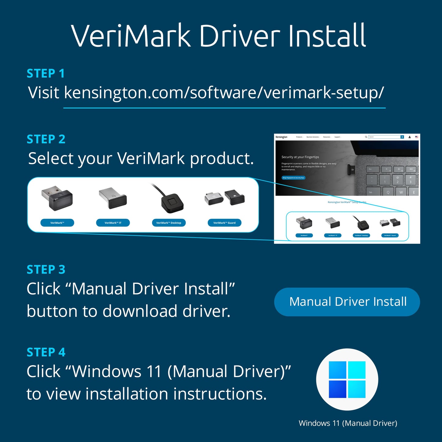 Kensington VeriMark Desktop Fingerprint Key, Biometric fingerprint authentication, identity reader, detection technology for your PC, Black, K62330WW