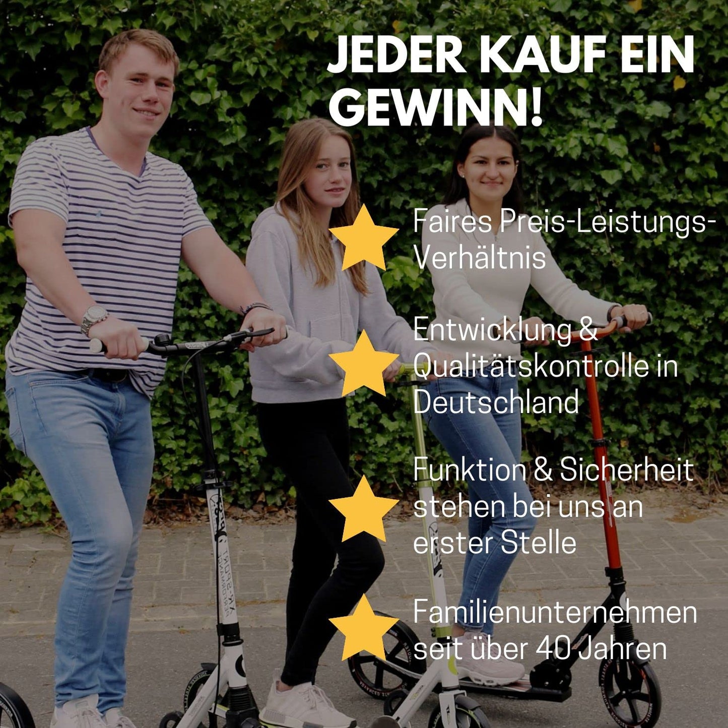 BEST SPORTING High End Adult Scooter, foldable with stand, hand brake, bell, and carrying strap. City scooter for adults with wheel size of 205 mm.