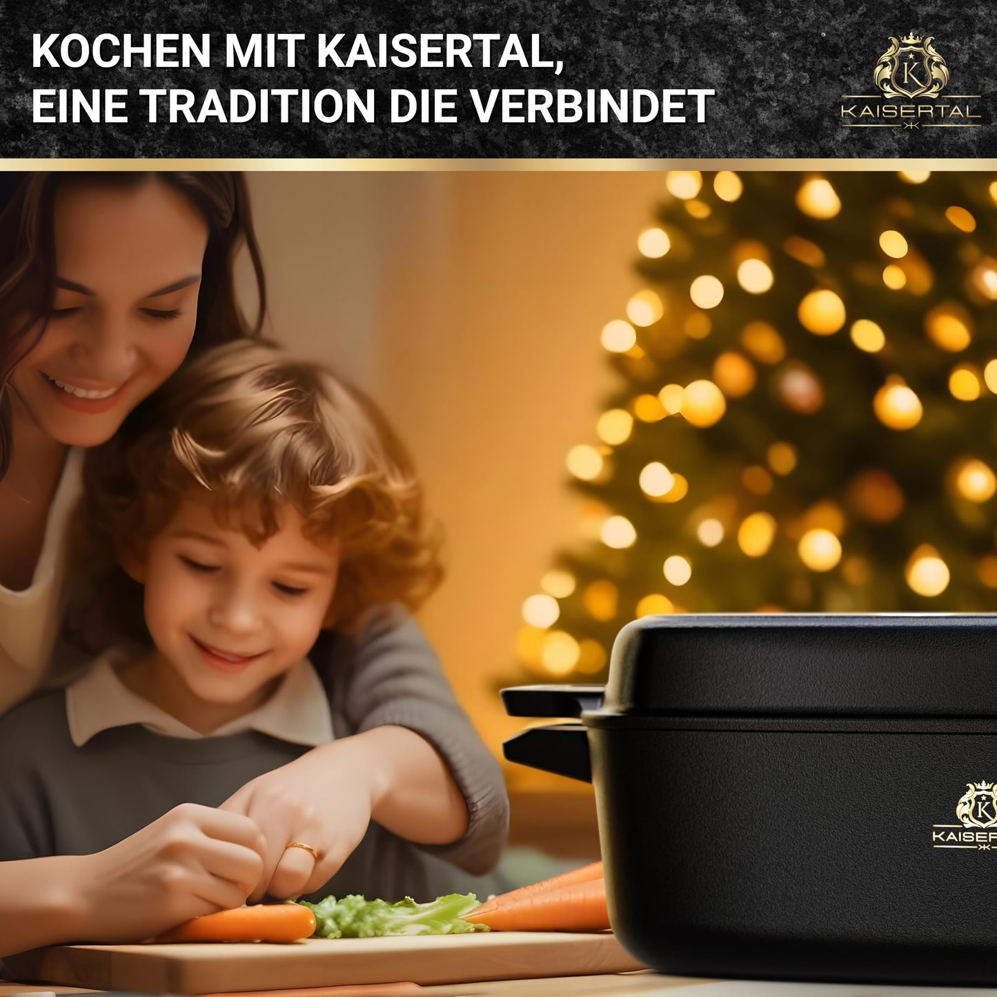 KAISERTAL cast iron roaster with lid ovenproof - 28cm stew pot with lid | Ovenproof, induction, indoor & outdoor | 7kg cast iron pot 6L - Cast Iron Pot for roasters & stew pots