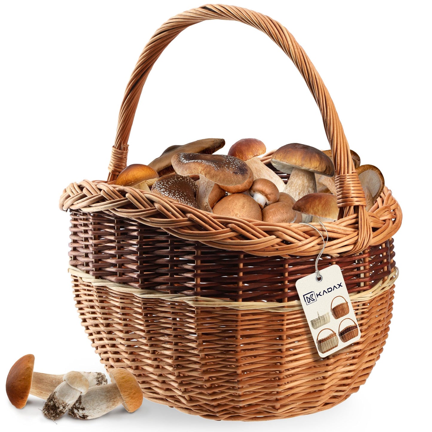 KADAX wicker basket for mushrooms, oval basket for shopping, sturdy picnic basket with handle, bottle basket, basket for the garden, carry basket (mix, 43x30x43cm)