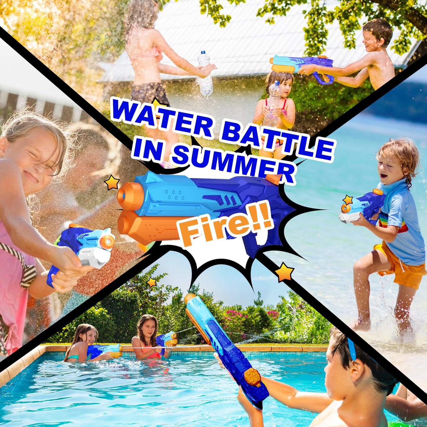 MOZOON 2 Pack 600ml Water Gun for Kids, Water Guns Large Capacity with Range up to 8-10 M, Water Toys for Girls Boys Outdoor Summer Parties, Beach, Pool