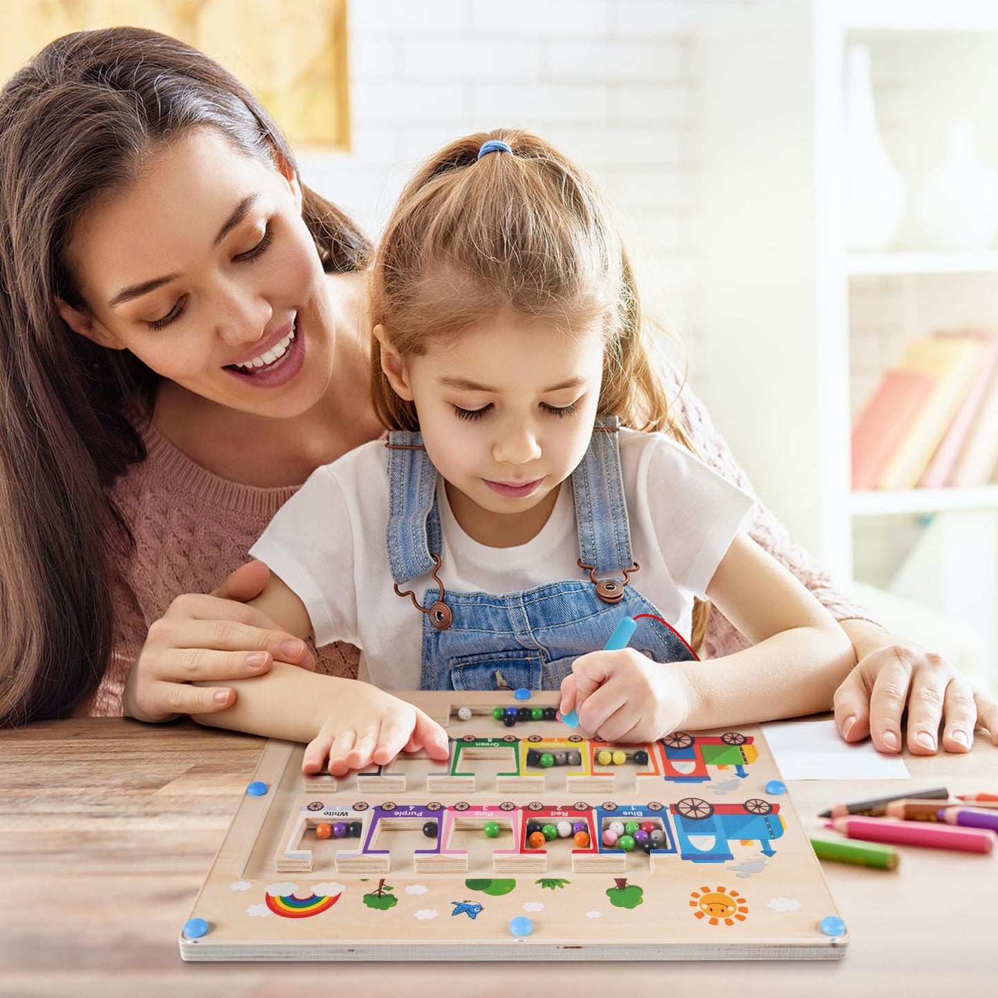 Montessori toy magnetic maze game for 2 3 4 5 year olds, wooden children's educational toy busy board, magnet toy kids motor skills toy sorting game gift for girls boys