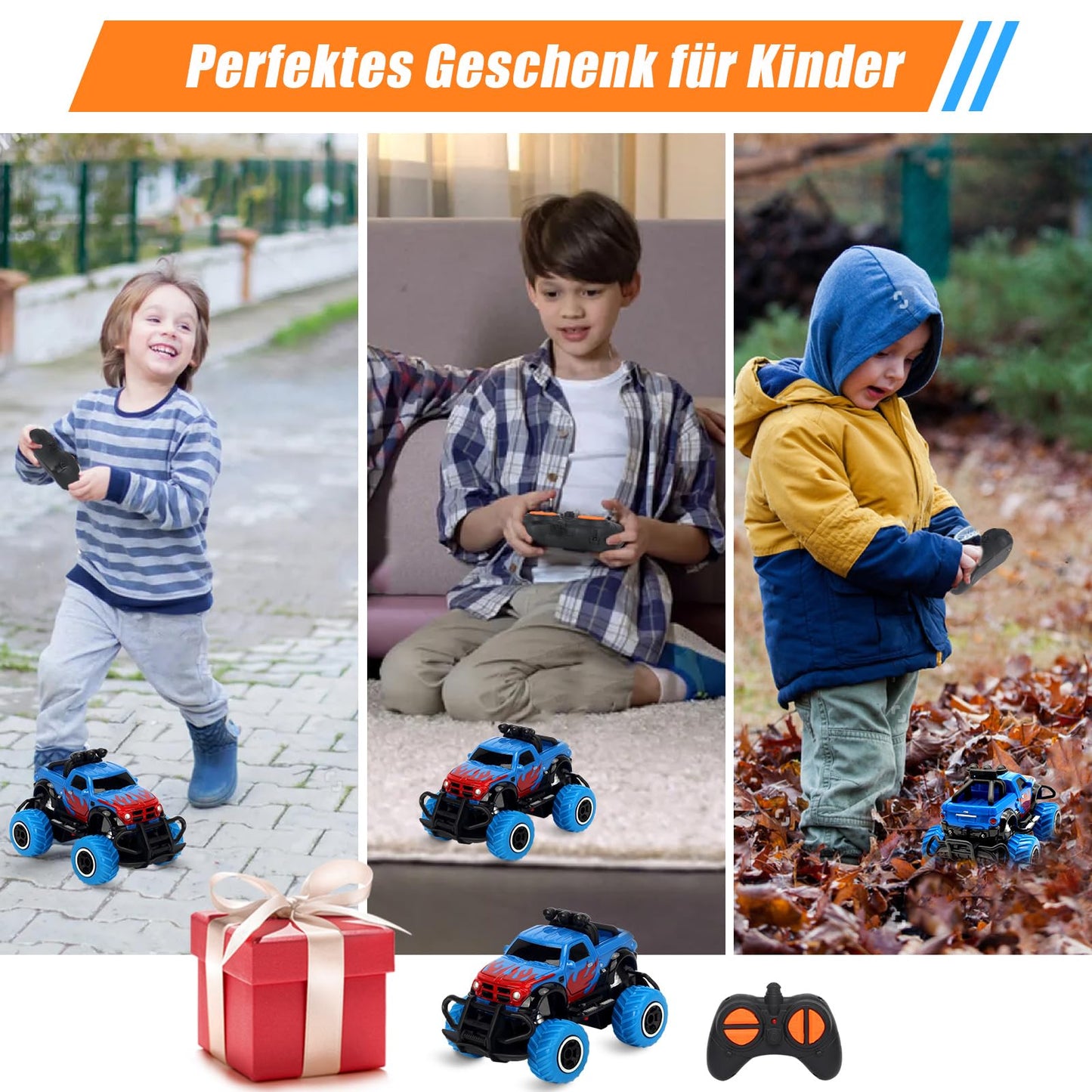Pup Go Monster Truck Remote Control Car with Light for Kids 3-9 years, Durable Mini RC Car Fast Offroad Indoor Outdoor, Toy Toddler Christmas Birthday Gift Boy Girl, Blue