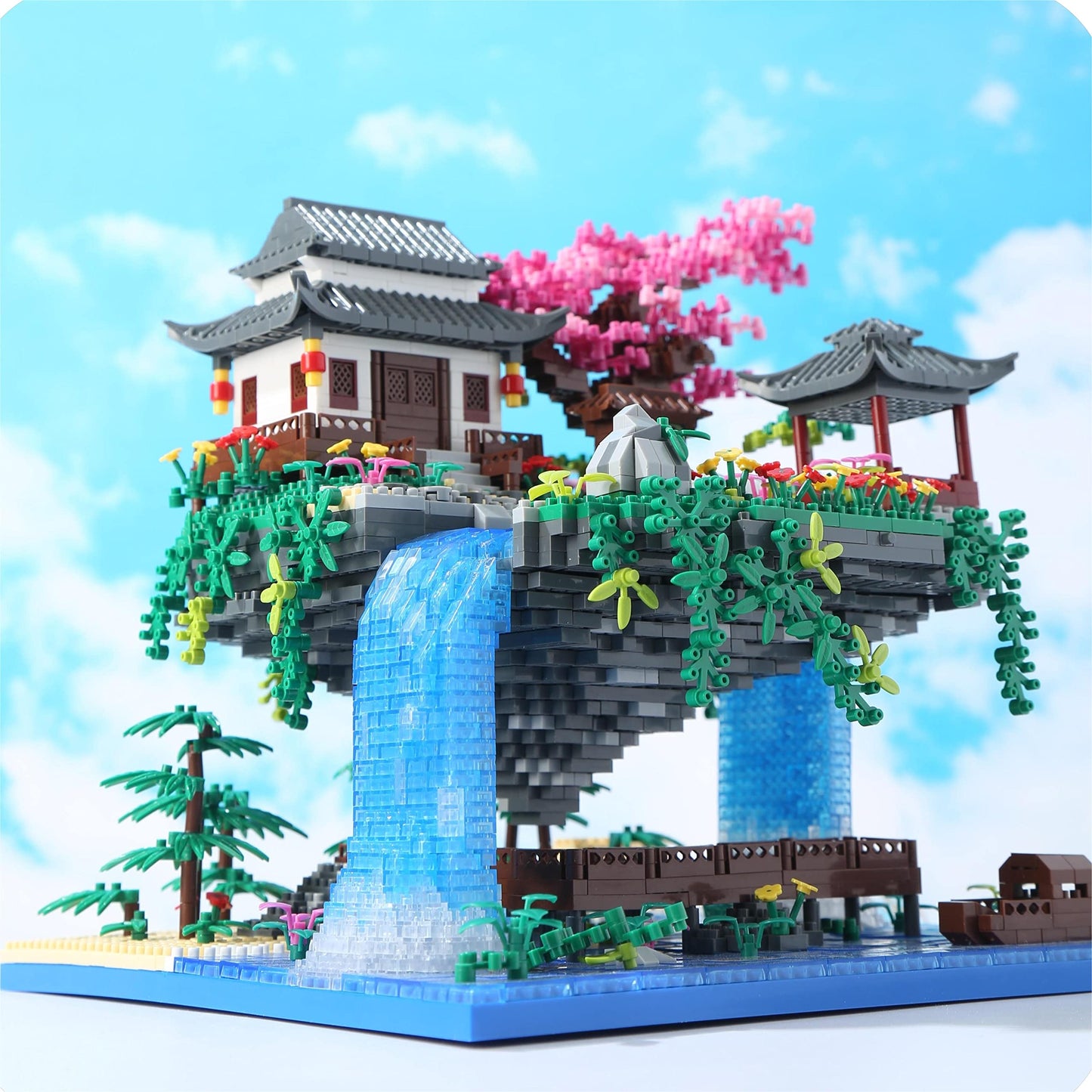 Yushinv Sakura Treehouse Building Blocks Kit with Gift Box 3320 pieces, Original Music Cherry Blossom Bonsai Building Set Type: Symphony, Japan Sakura Treehouse Lights Building Set, Bonsai Tree Cherry Blossom Building Blocks