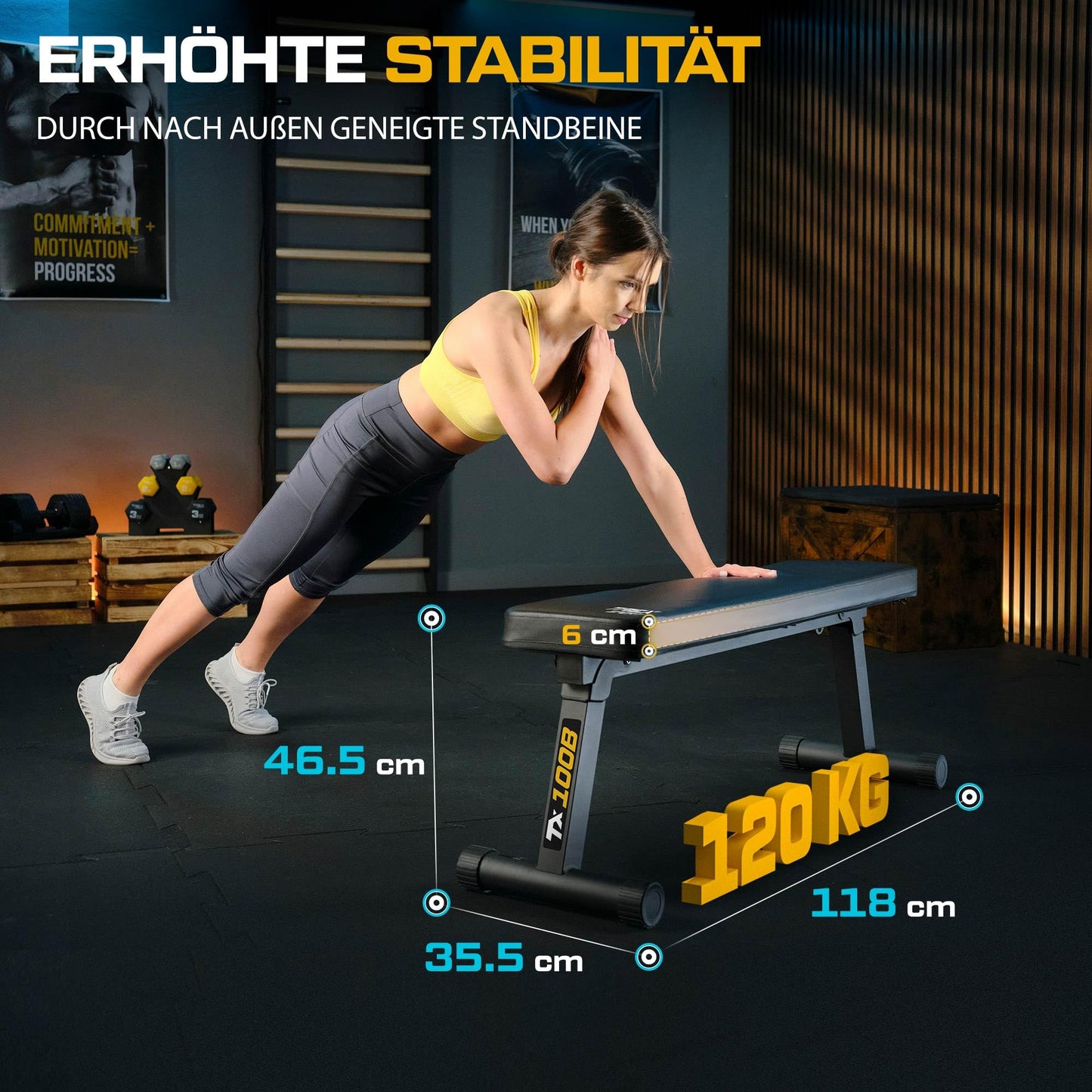TREX SPORT Flat Bench TX-100B | Folding weight bench for strength training | Home Gym workout bench for bench press | Steel frame, non-slip, padded