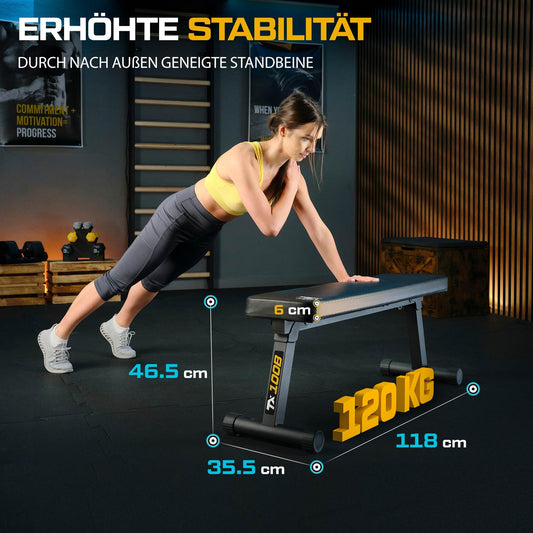 TREX SPORT Flat Bench TX-100B | Folding weight bench for strength training | Home Gym workout bench for bench press | Steel frame, non-slip, padded