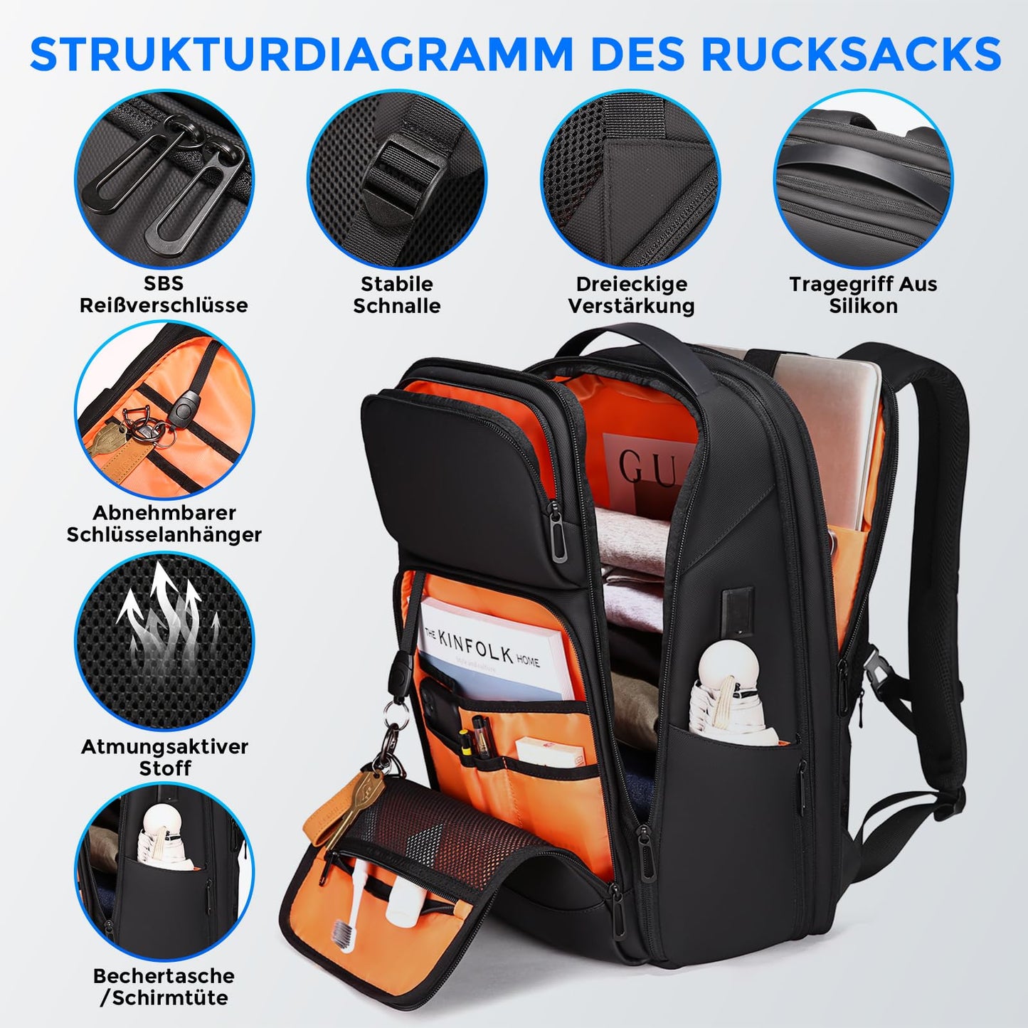 FENRUIEN Expandable Laptop Backpack Business Backpack Men Laptop Bag 17 Inch for Men and Women Girls Teenagers with Laptop Compartment USB Charging Port Backpack